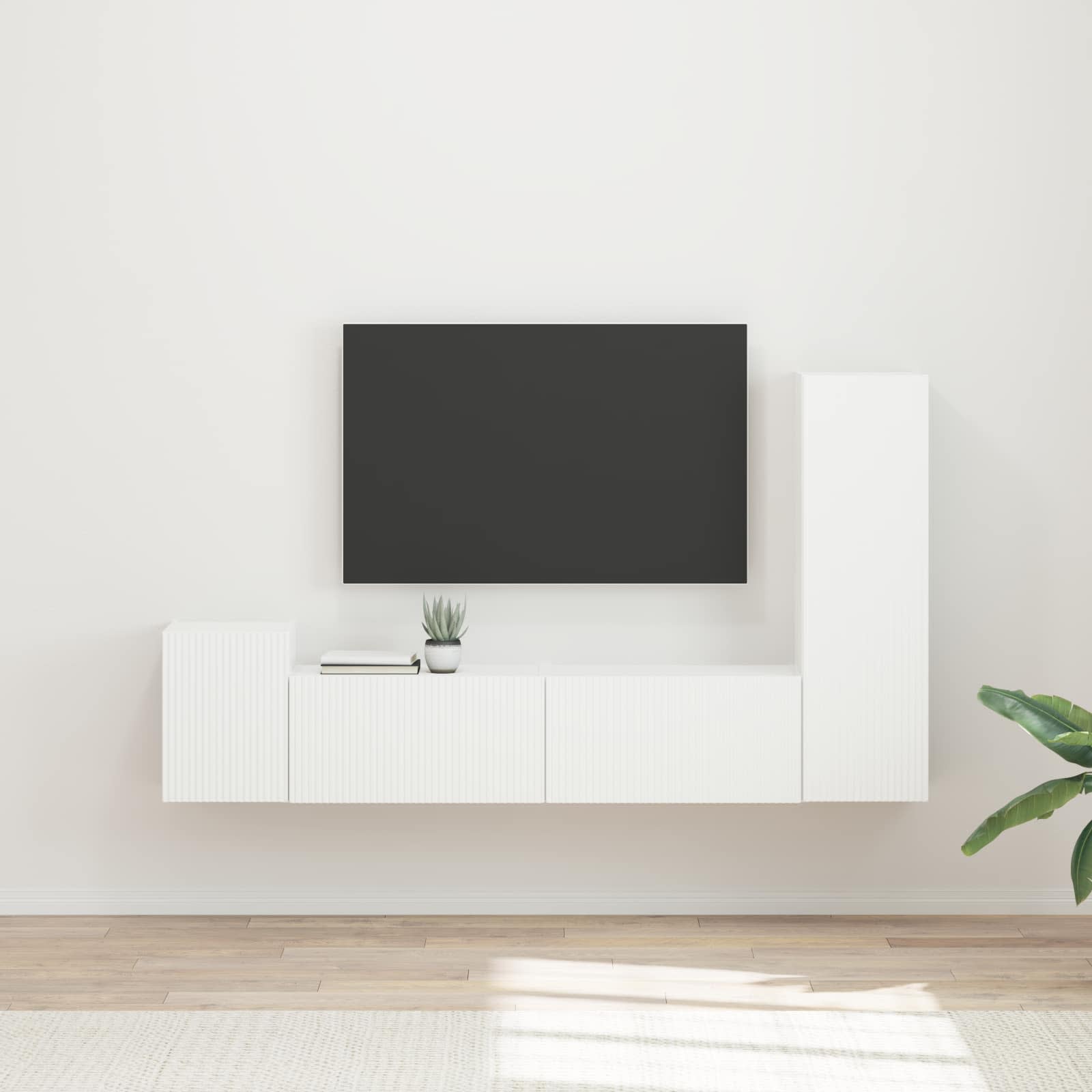 Tv-meubelset Wandgemonteerd 4 pcs Wit Bewerkt hout