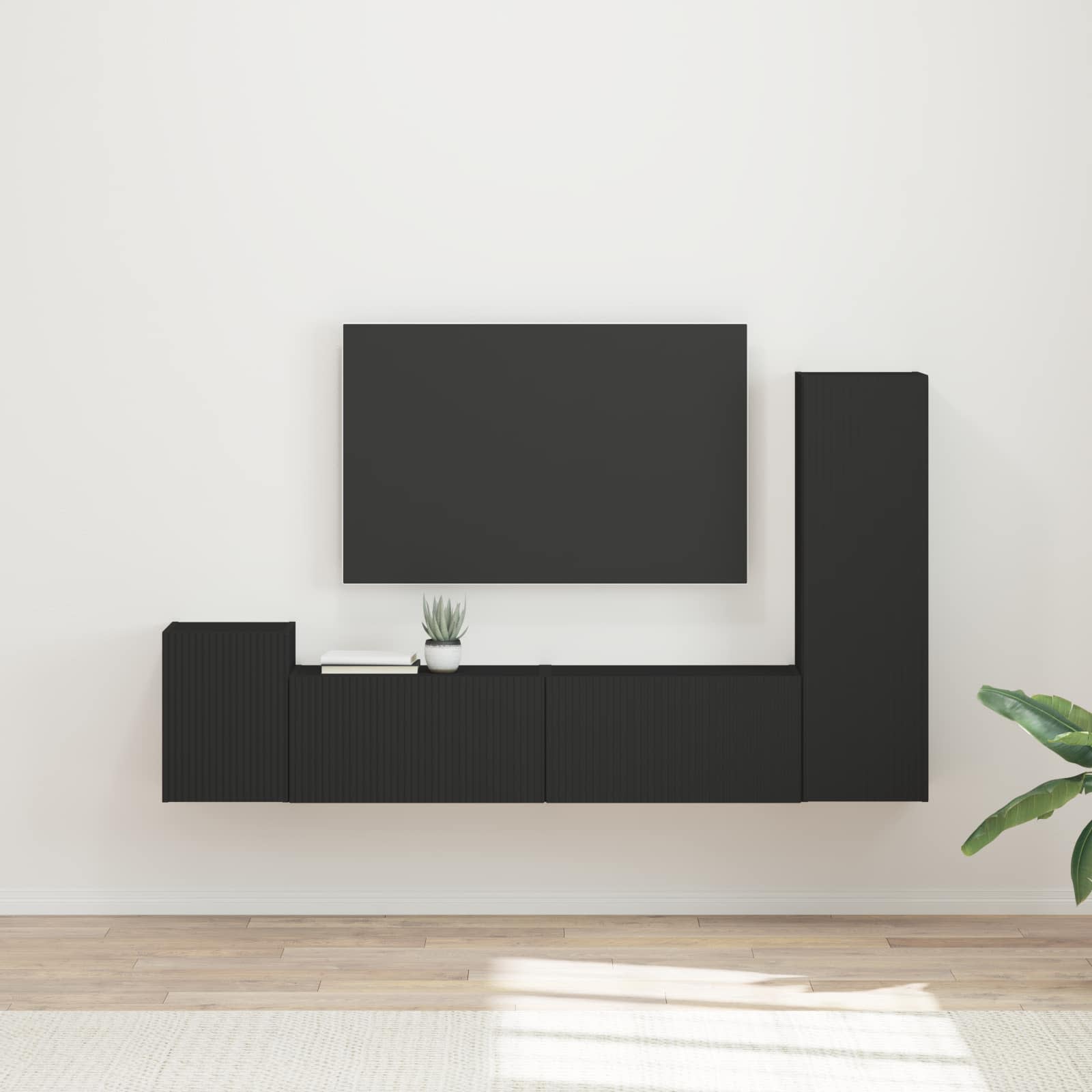 Tv-meubelset Wandgemonteerd 4 pcs Zwart Bewerkt hout