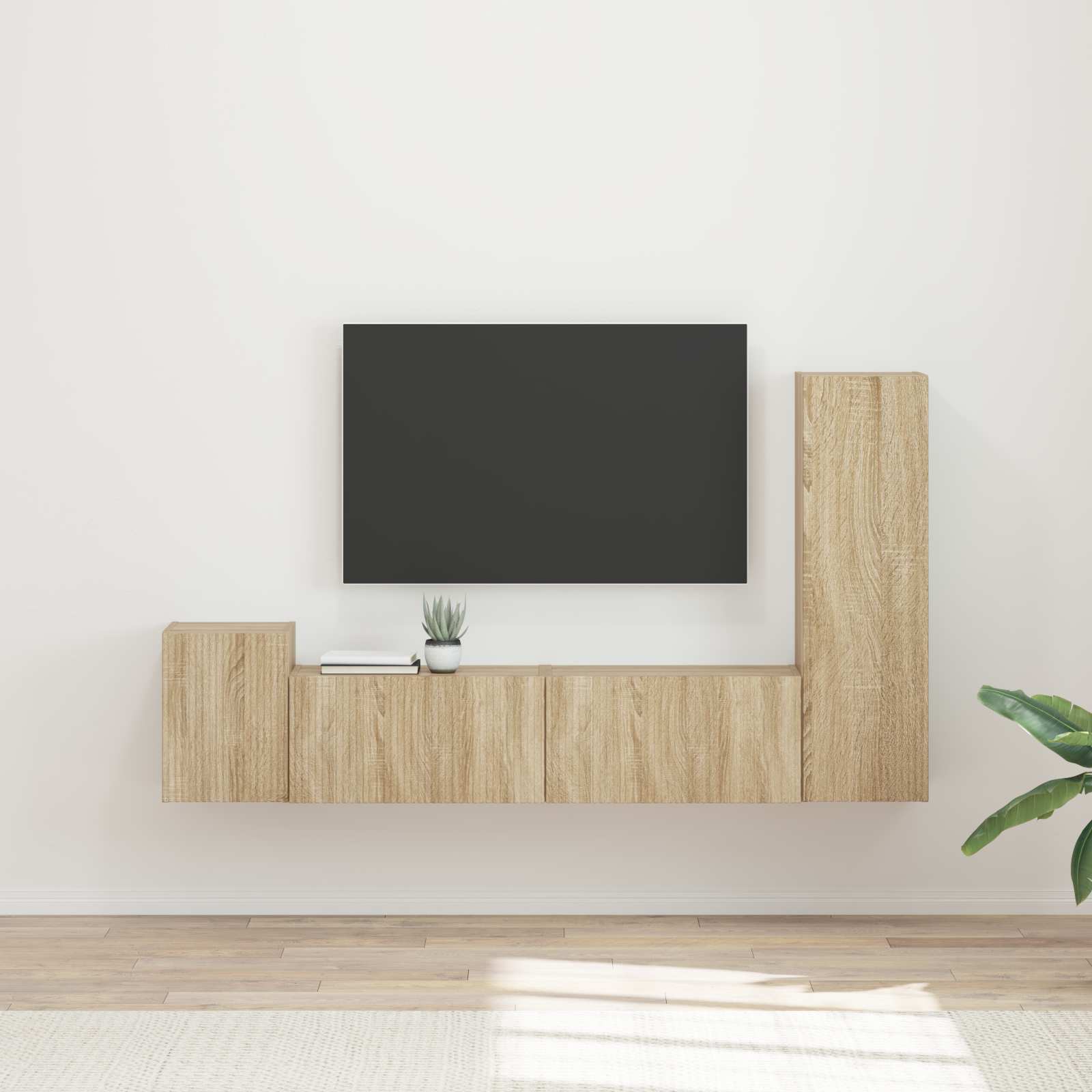 Tv-meubelset Wandgemonteerd 4 pcs Sonoma Eiken Bewerkt hout
