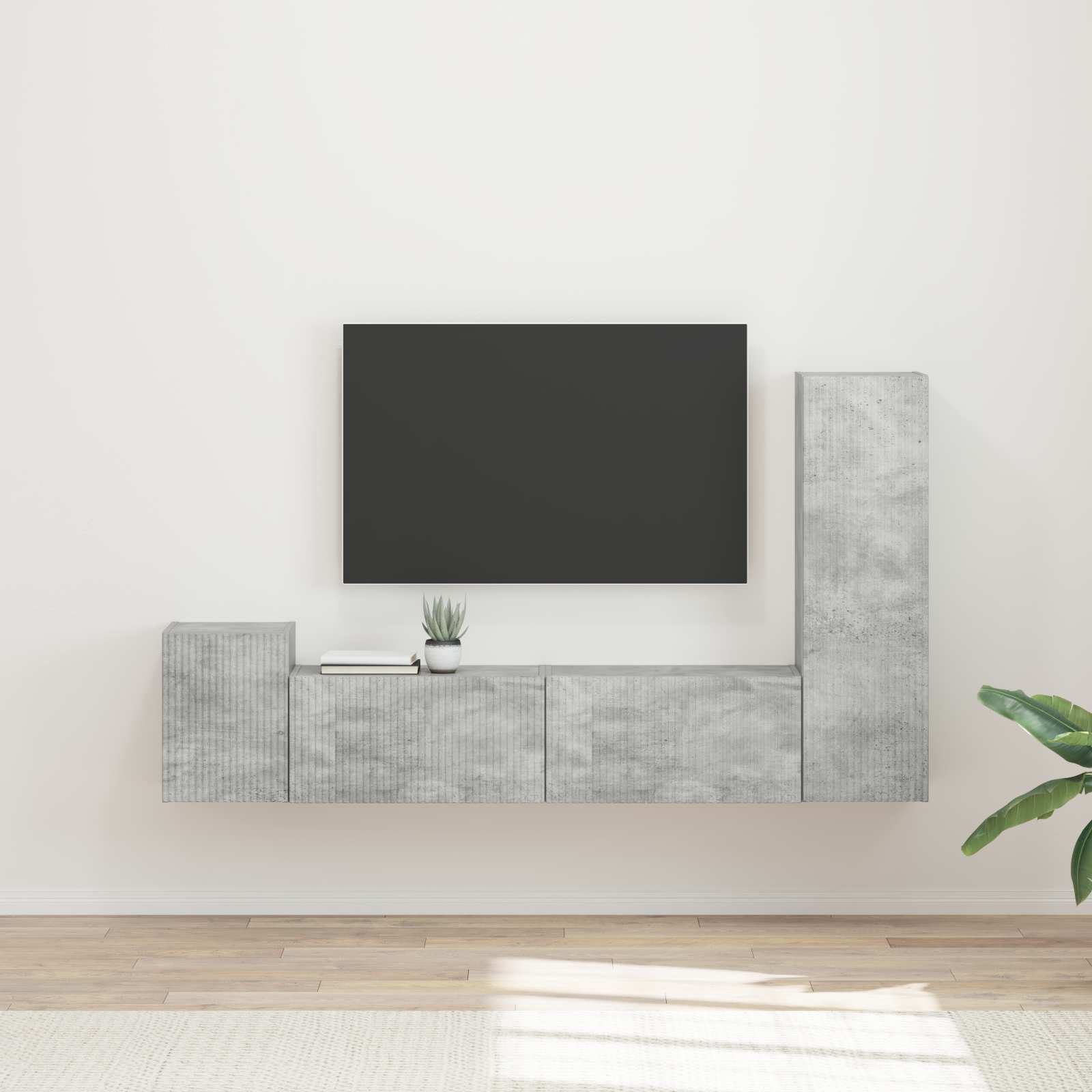 Tv-meubelset Wandgemonteerd 4 pcs Beton Grijs Bewerkt hout
