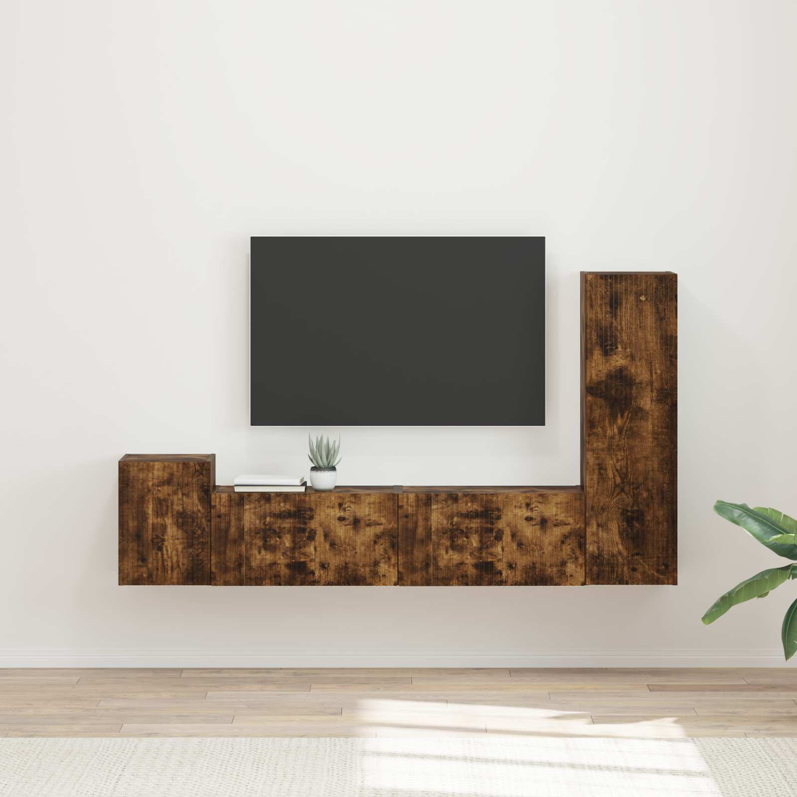 Tv-meubelset Wandgemonteerd 4 pcs Gerookt eiken Bewerkt hout – afbeelding 1