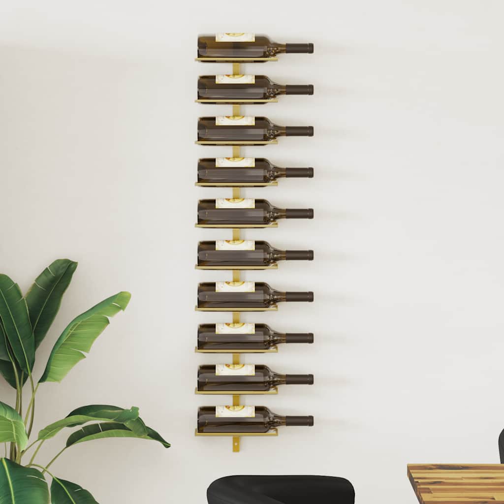 Wijnrek voor 10 flessen wandmontage metaal goudkleurig