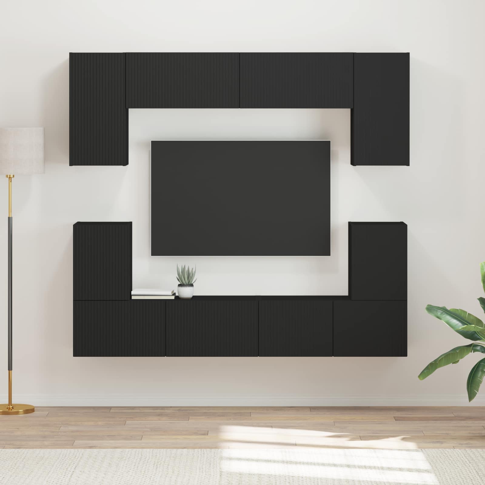 Tv-meubelset Wandgemonteerd 5 pcs Zwart Bewerkt hout – afbeelding 1