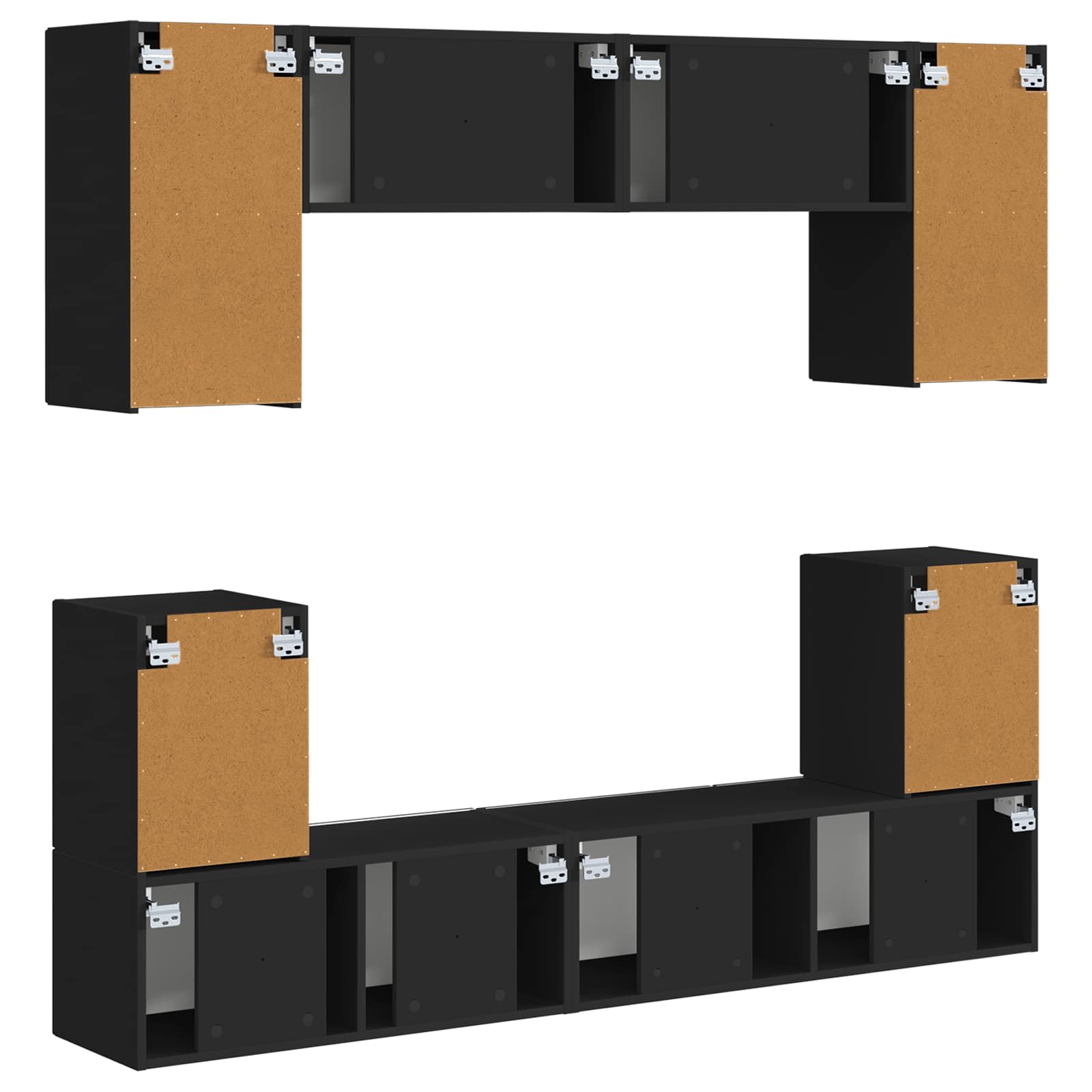 Tv-meubelset Wandgemonteerd 5 pcs Zwart Bewerkt hout – afbeelding 11