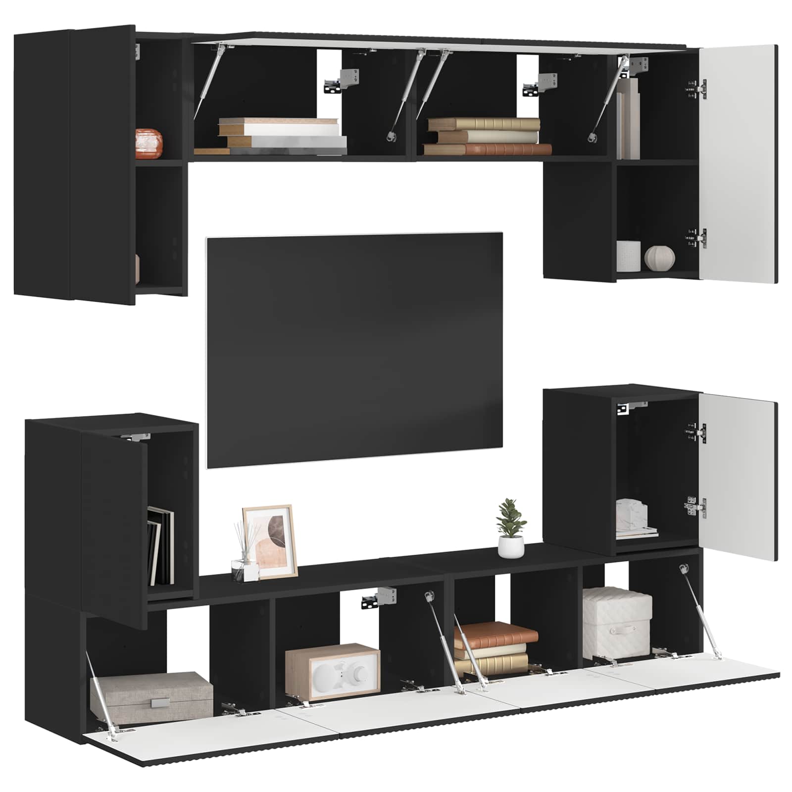 Tv-meubelset Wandgemonteerd 5 pcs Zwart Bewerkt hout – afbeelding 3