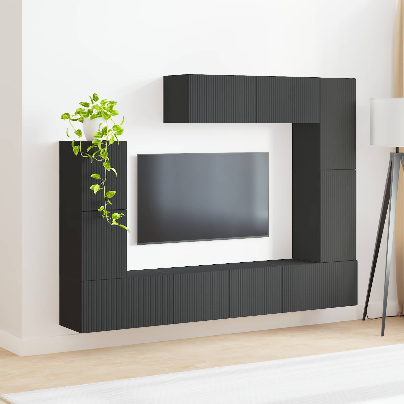 Tv-meubelset Wandgemonteerd 5 pcs Zwart Bewerkt hout – afbeelding 4