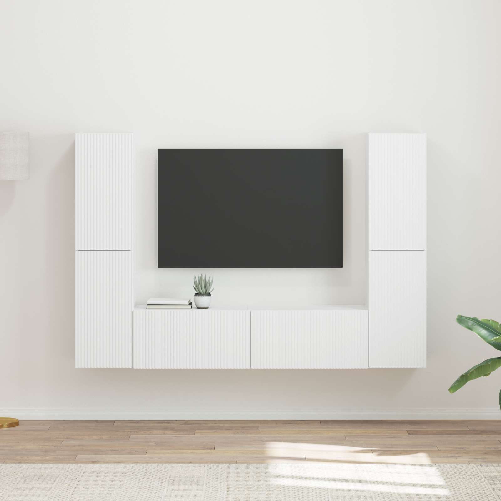 Tv-meubelset 6 pcs Wit Bewerkt hout