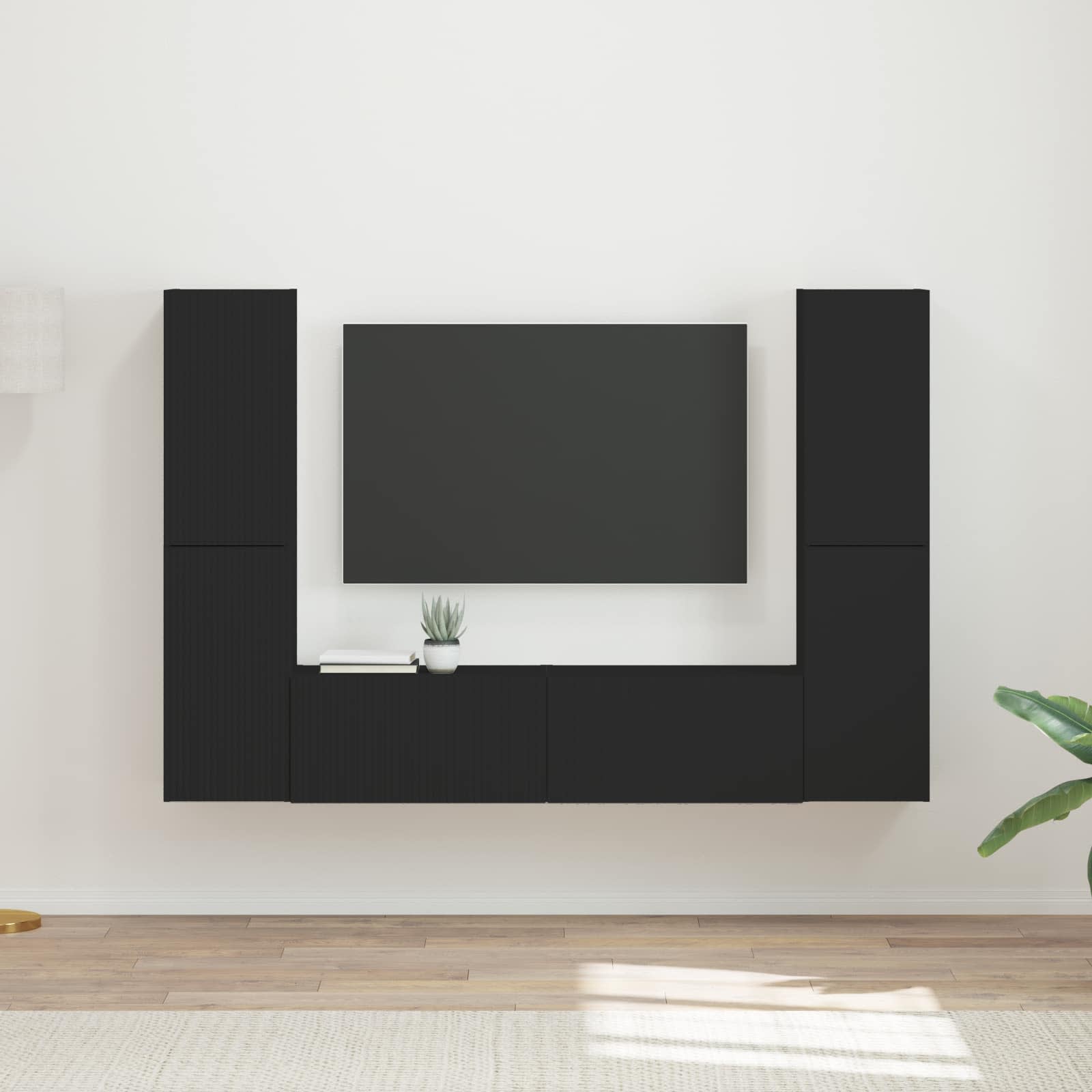 Tv-meubelset 6 pcs Zwart Bewerkt hout
