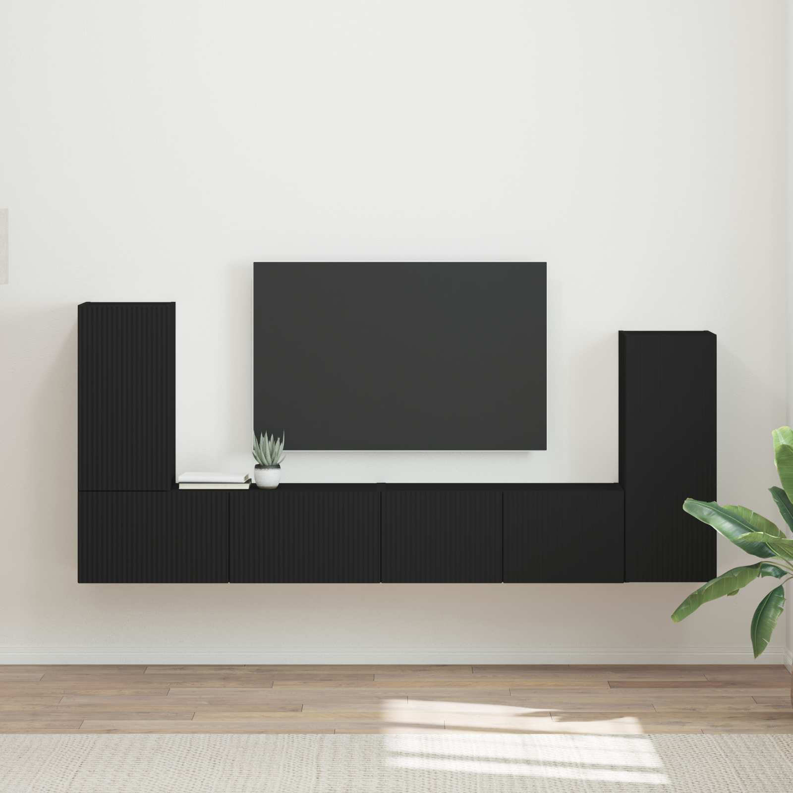 Tv-meubelset 4 pcs Zwart Bewerkt hout – afbeelding 1