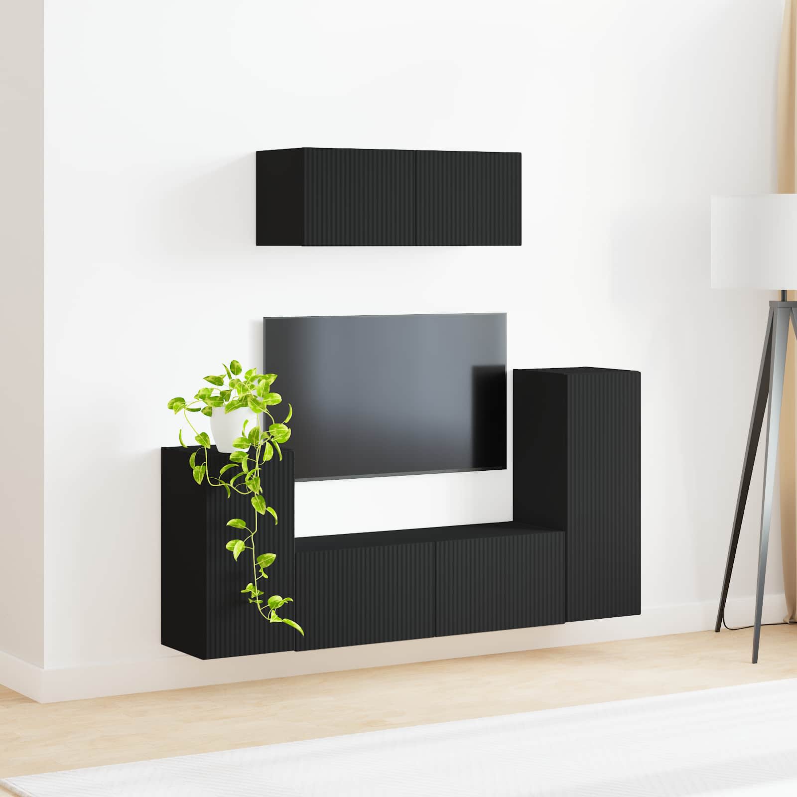 Tv-meubelset 4 pcs Zwart Bewerkt hout – afbeelding 4