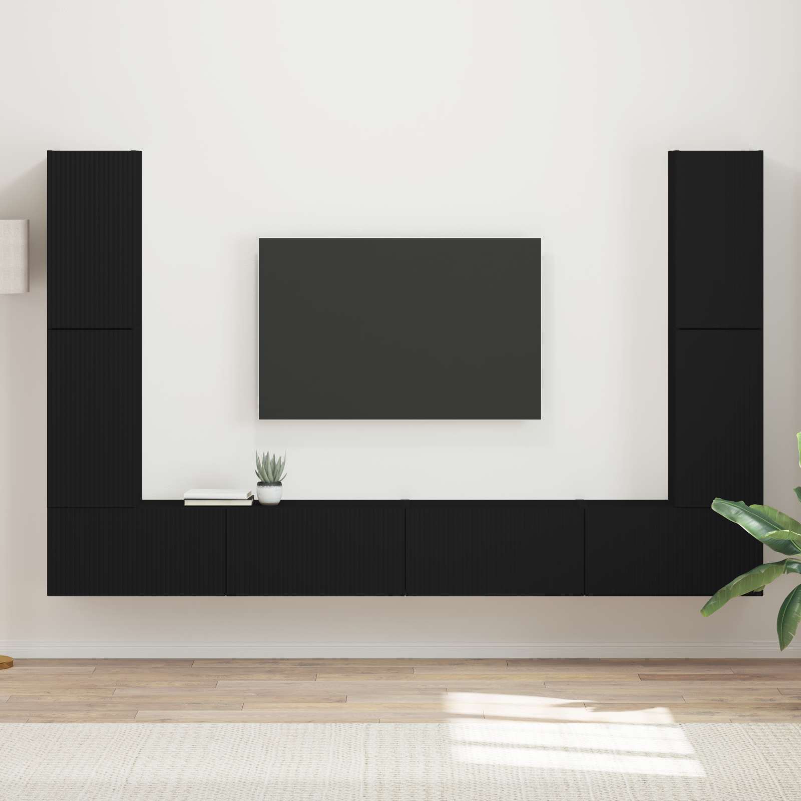 Tv-meubelset 8 pcs Zwart Bewerkt hout – afbeelding 1