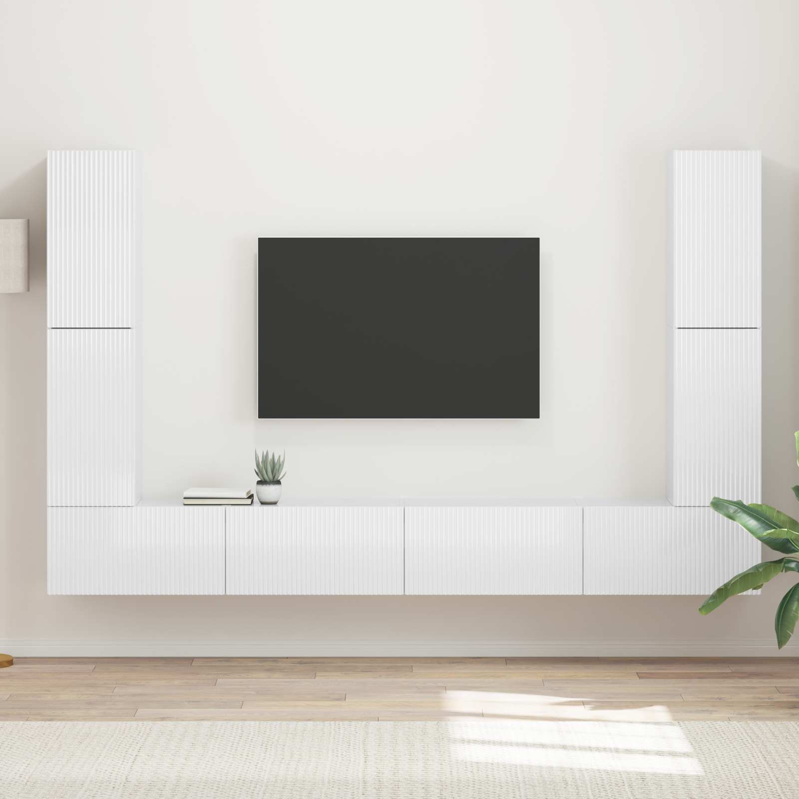 Tv-meubelset 8 pcs Hoogglans wit Bewerkt hout – afbeelding 1