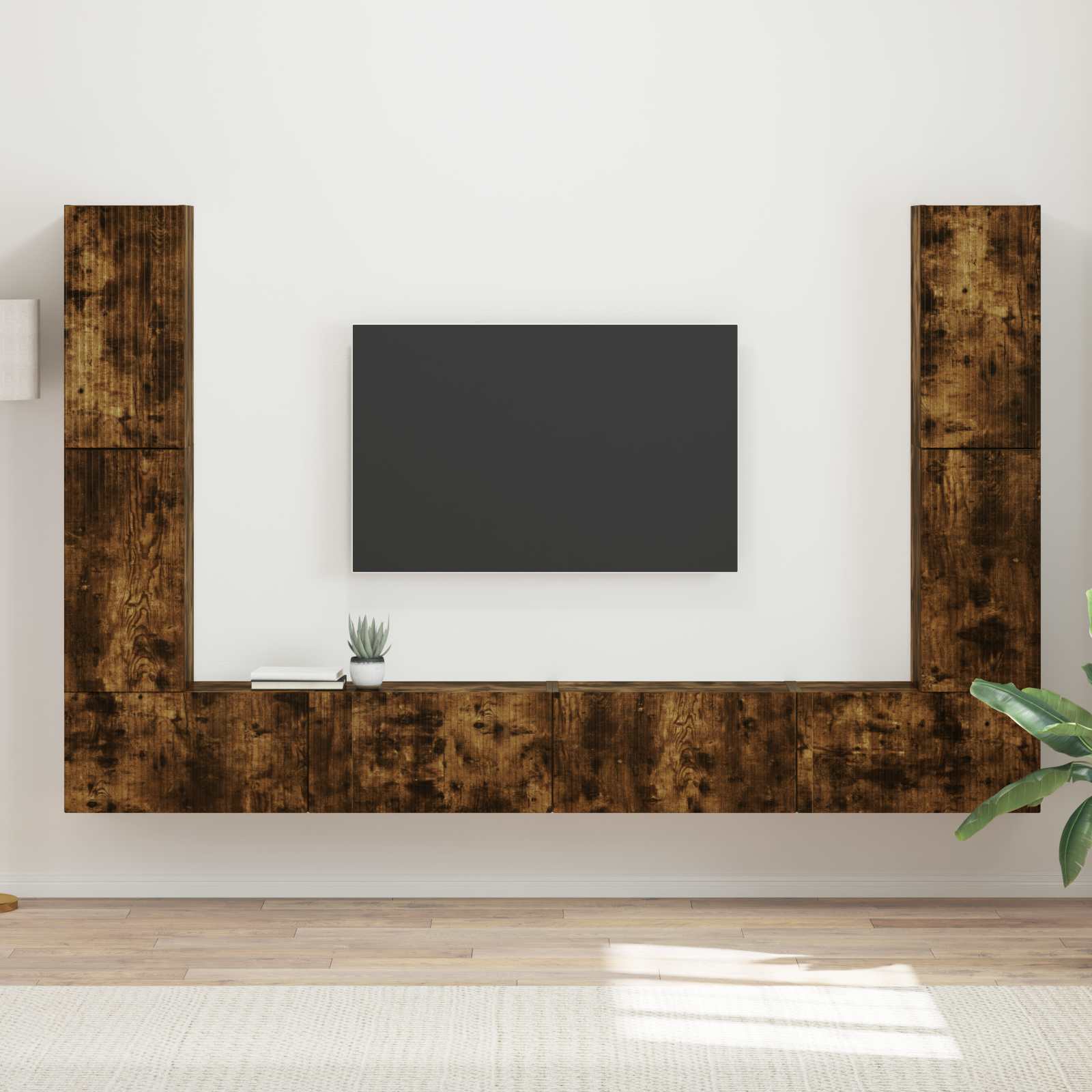 Tv-meubelset 8 pcs Gerookt eiken Bewerkt hout