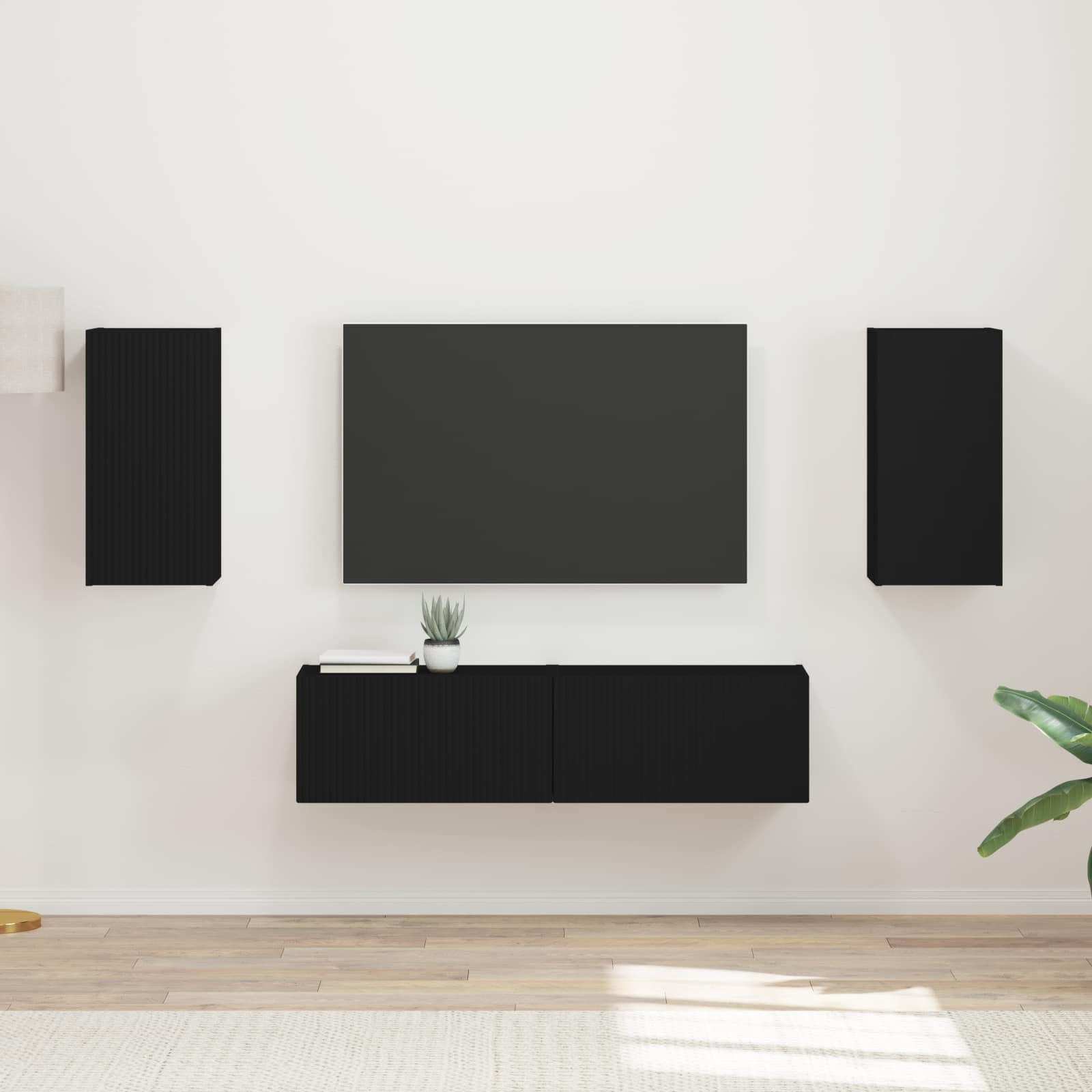 Tv-meubelset 4 pcs Zwart Bewerkt hout