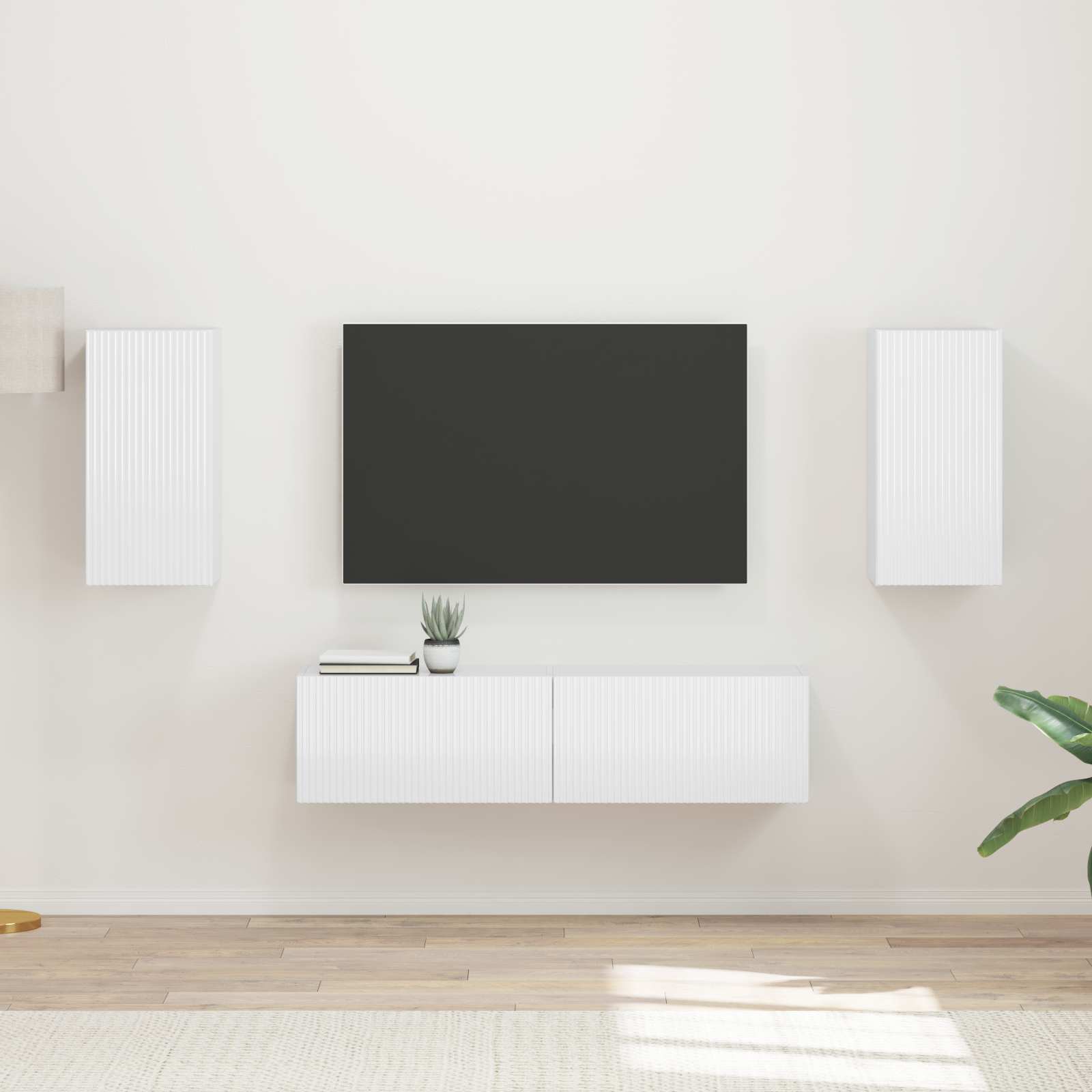 Tv-meubelset 4 pcs Hoogglans wit Bewerkt hout