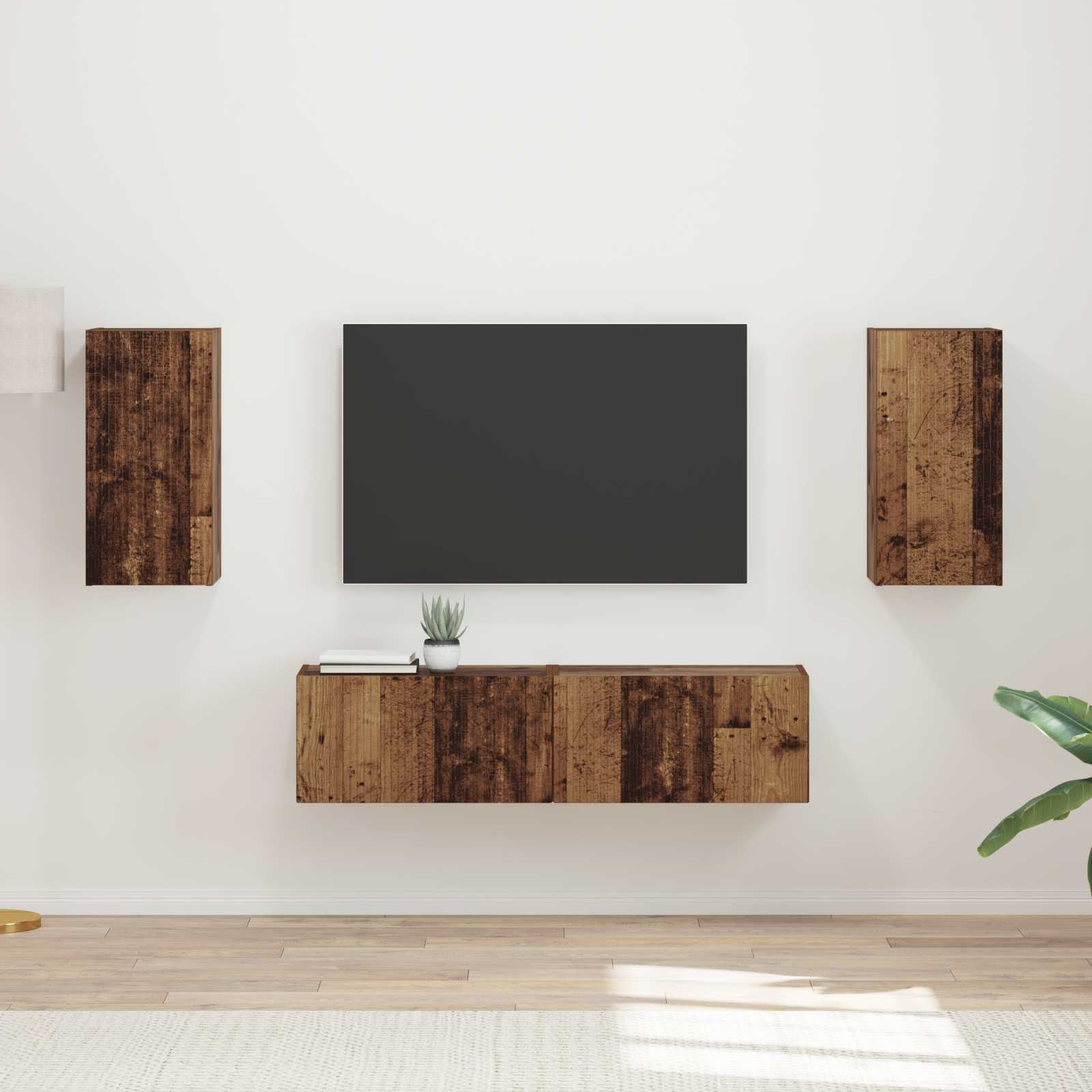 Tv-meubelset 4 pcs Oudhout Bewerkt hout – afbeelding 1