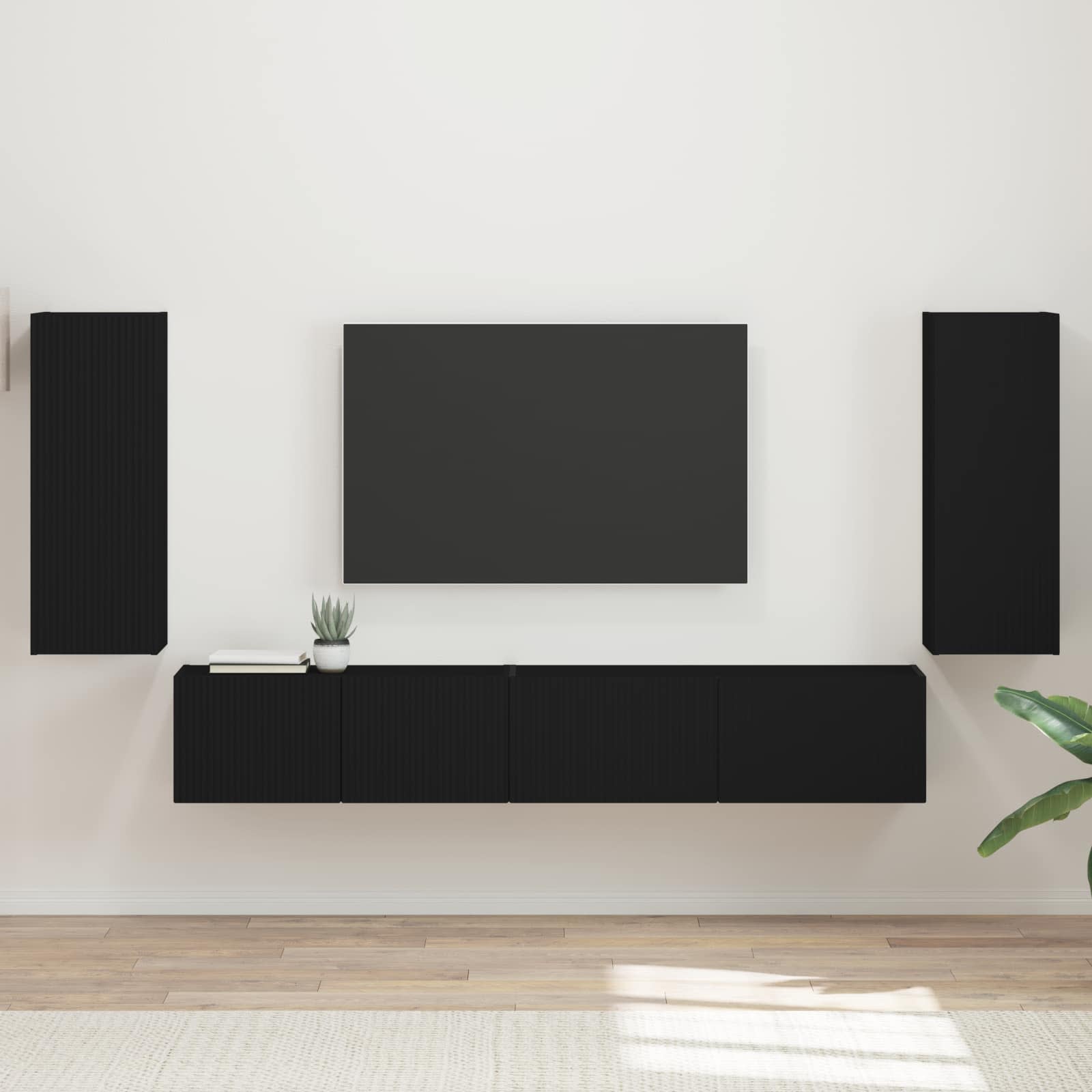 Tv-meubelset 4 pcs Zwart Bewerkt hout – afbeelding 1