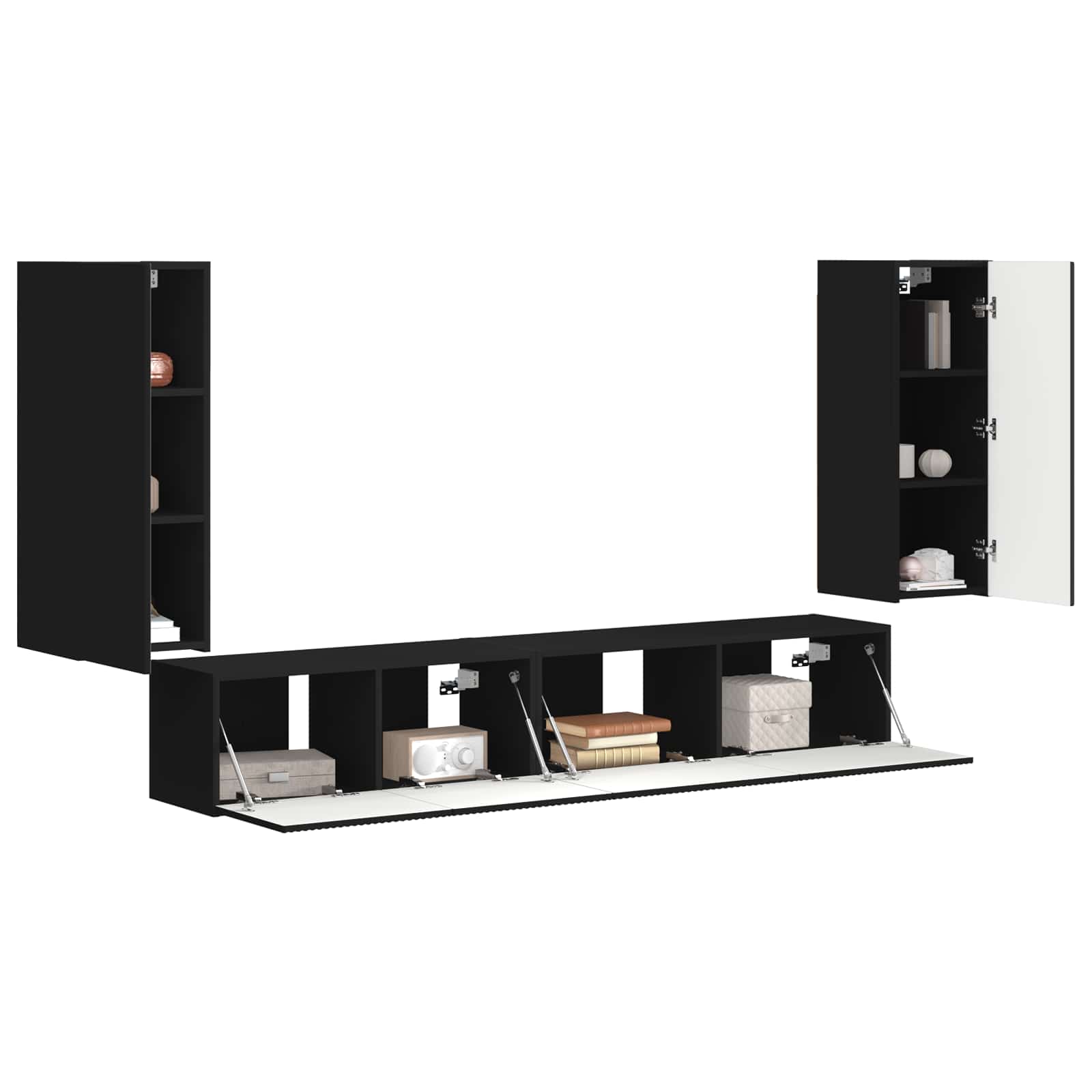 Tv-meubelset 4 pcs Zwart Bewerkt hout – afbeelding 3