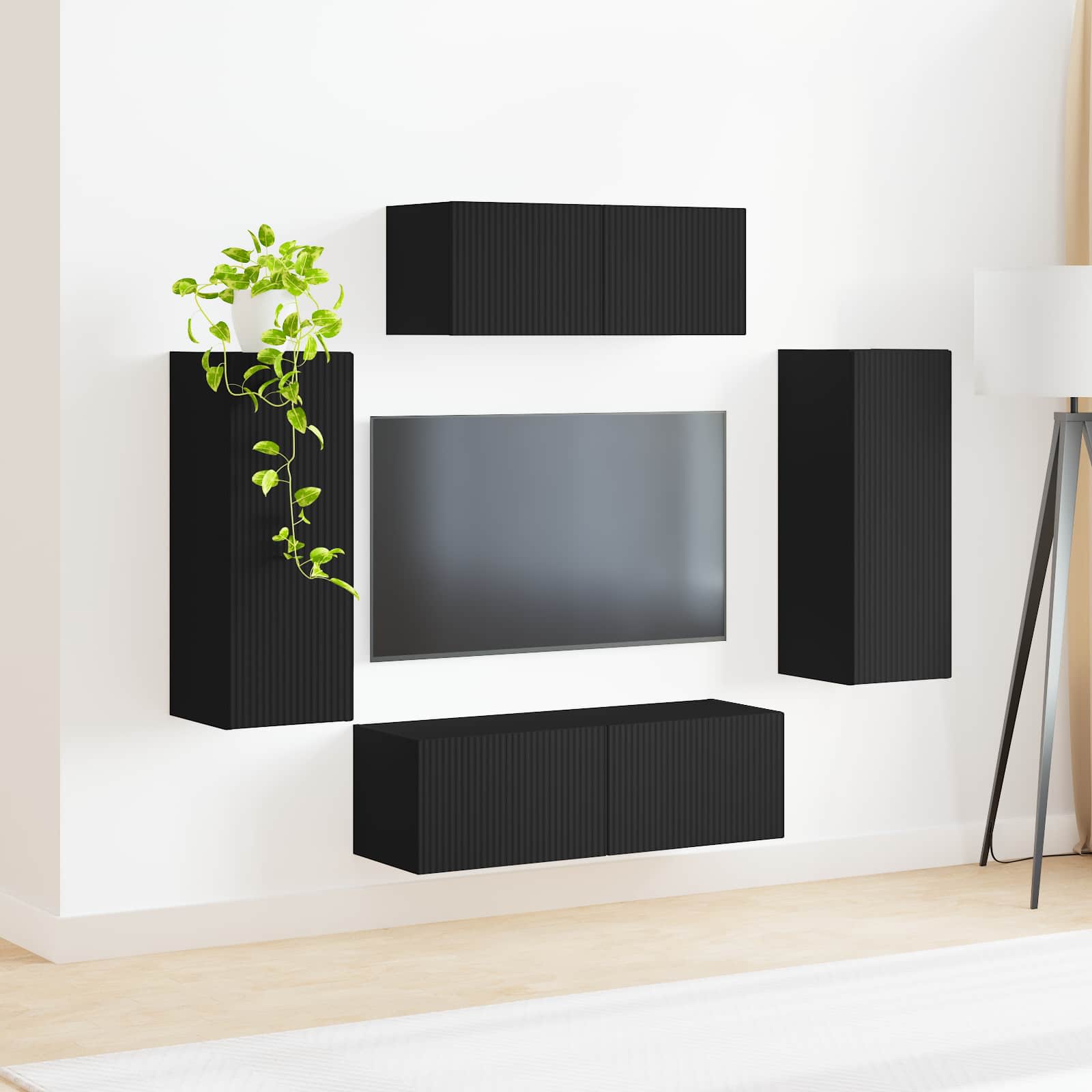 Tv-meubelset 4 pcs Zwart Bewerkt hout – afbeelding 4
