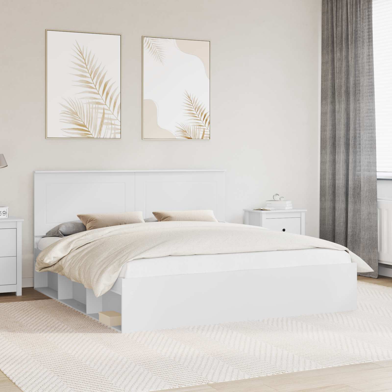 Bedframe met hoofdeinde Wit 200 x 200 cm Massief grenenhout