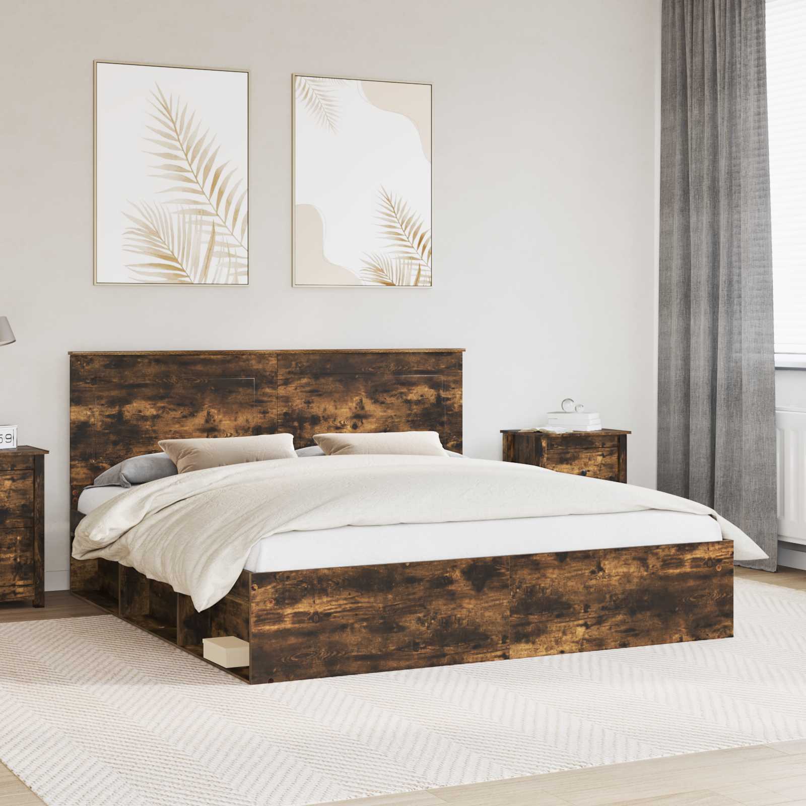 Bedframe Gerookt eiken 200 x 200 cm Massief grenenhout
