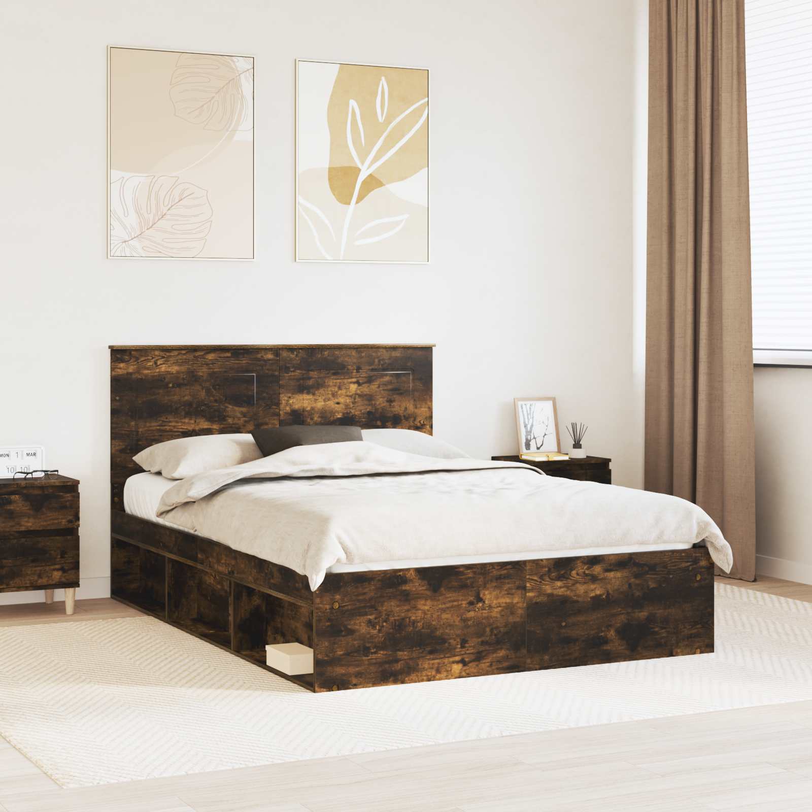 Bedframe Gerookt eiken 160 x 200 cm Massief grenenhout