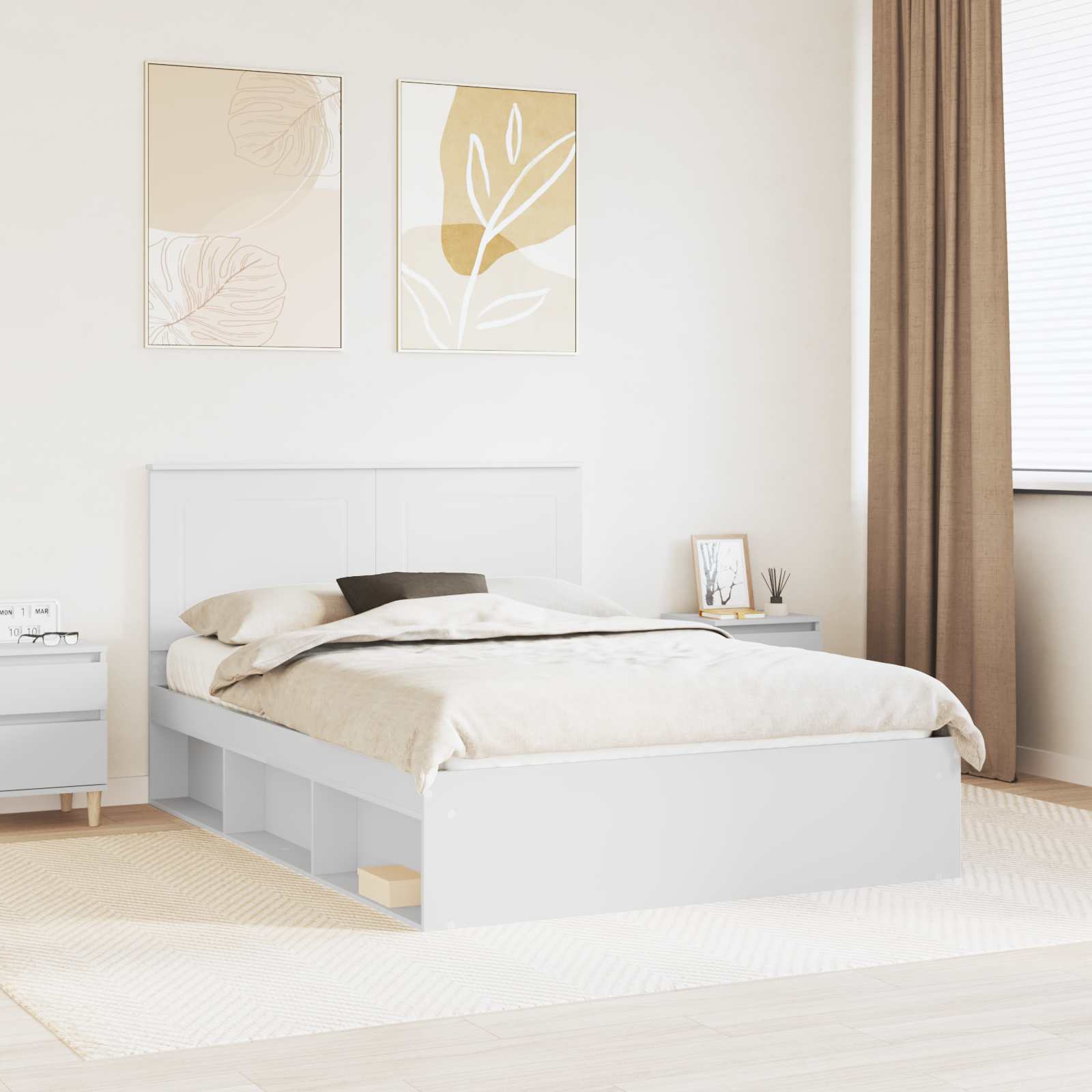 Bedframe met hoofdeinde Wit 150 x 200 cm Massief grenenhout
