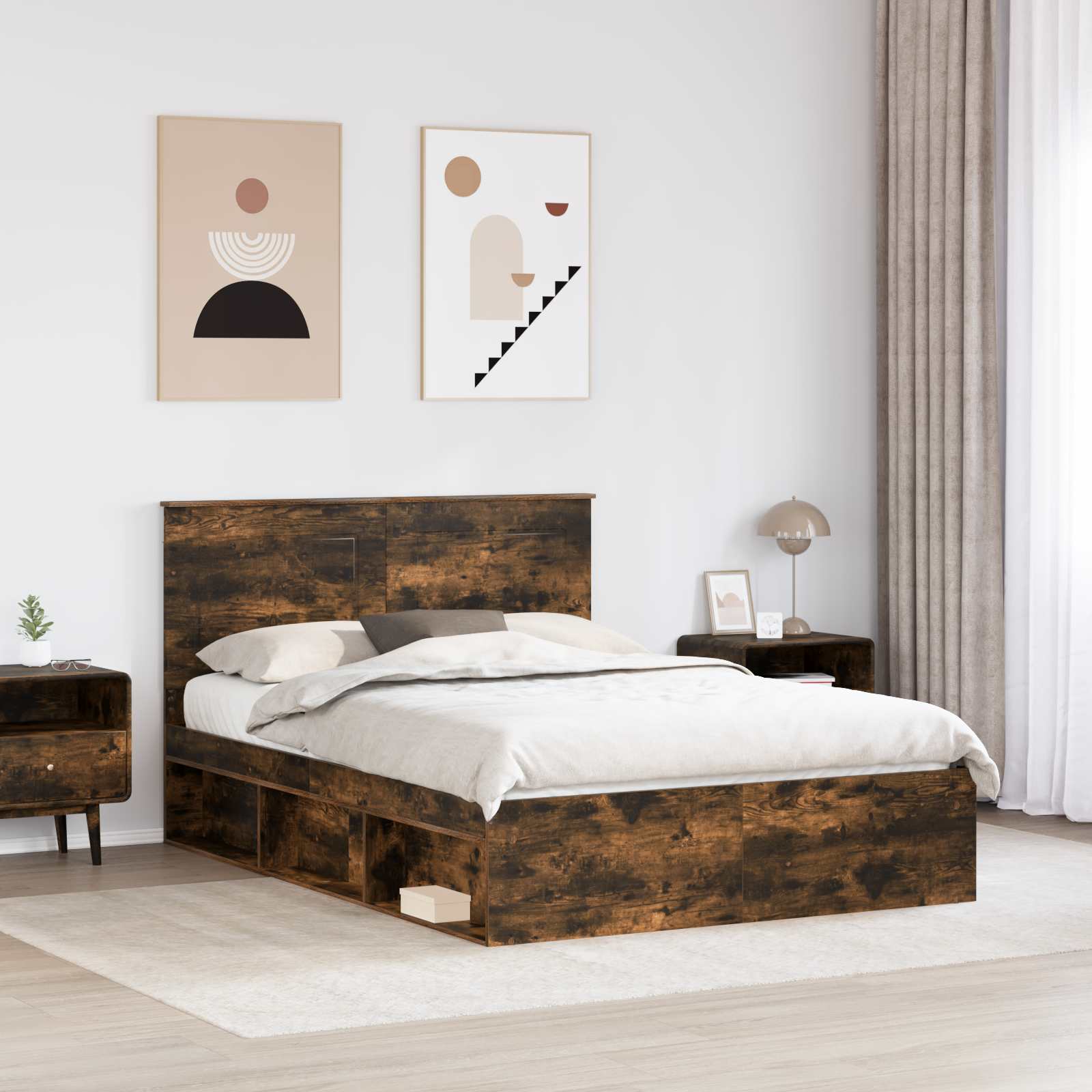 Bedframe met lade Gerookt eiken 150 x 200 cm Massief grenenhout – afbeelding 3