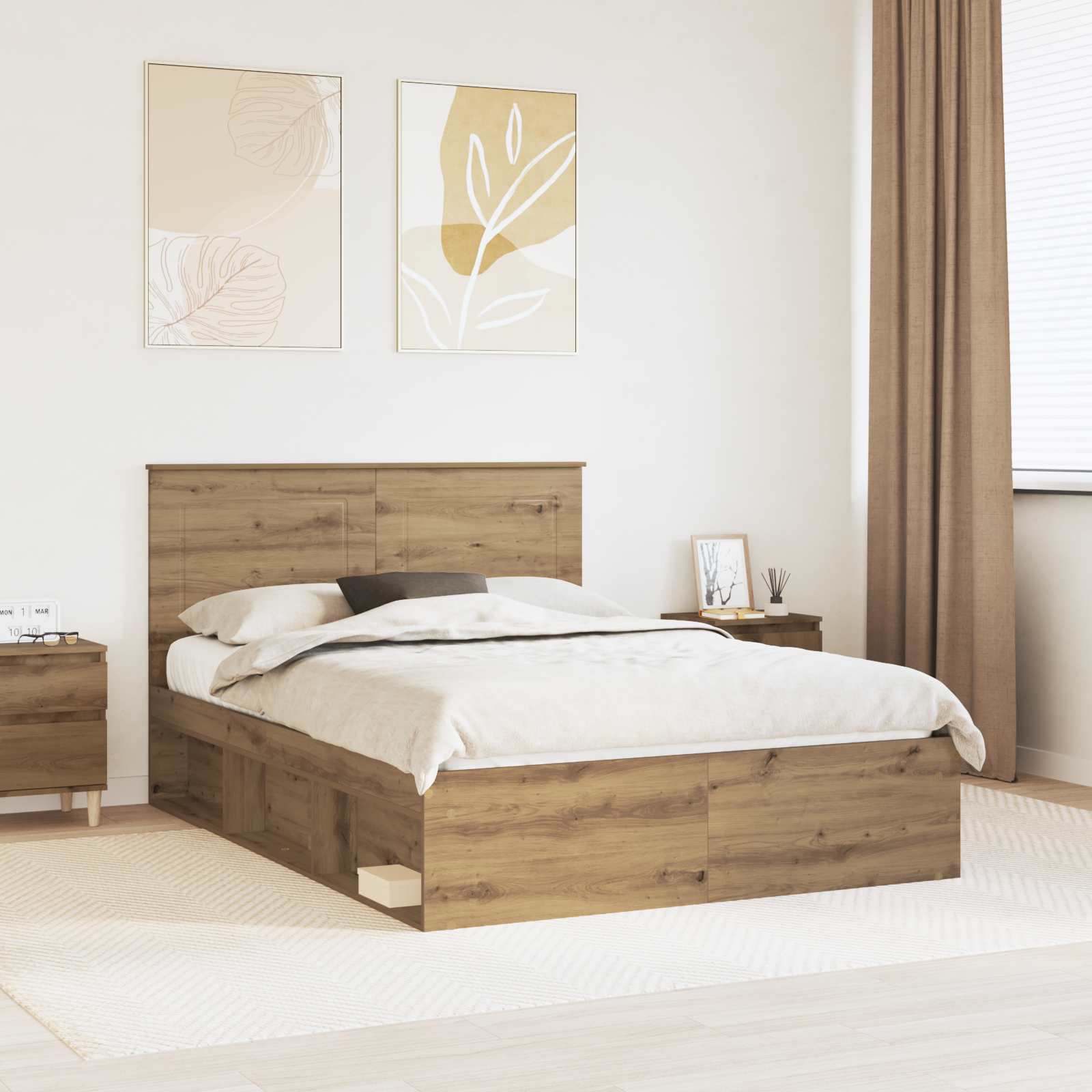 Bedframe Ambachtelijk eiken 140 x 190 cm Massief grenenhout