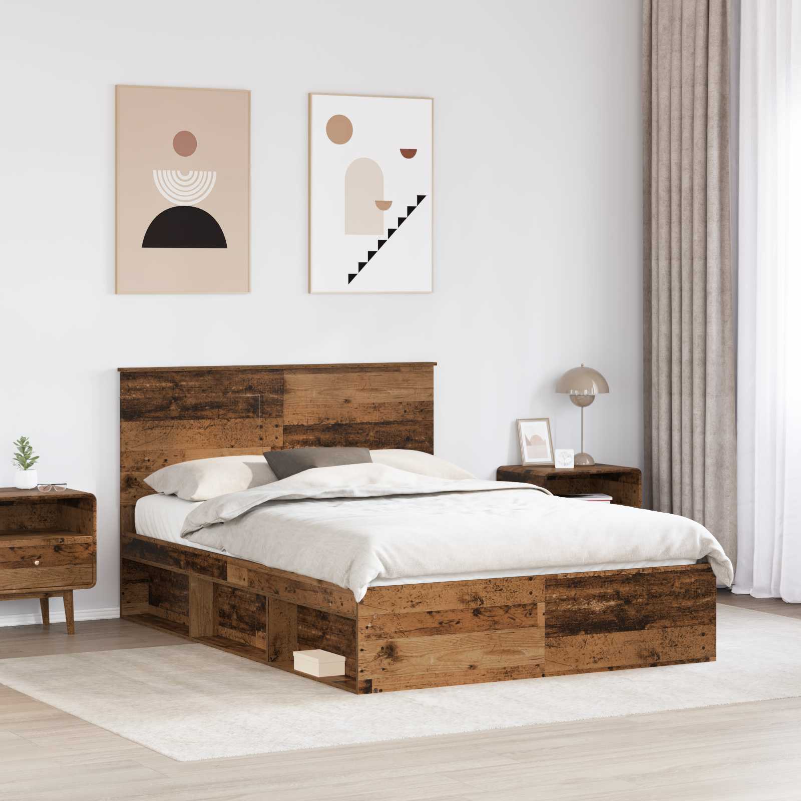 Bedframe met hoofdeinde Oudhout 140 x 200 cm Massief grenenhout – afbeelding 3