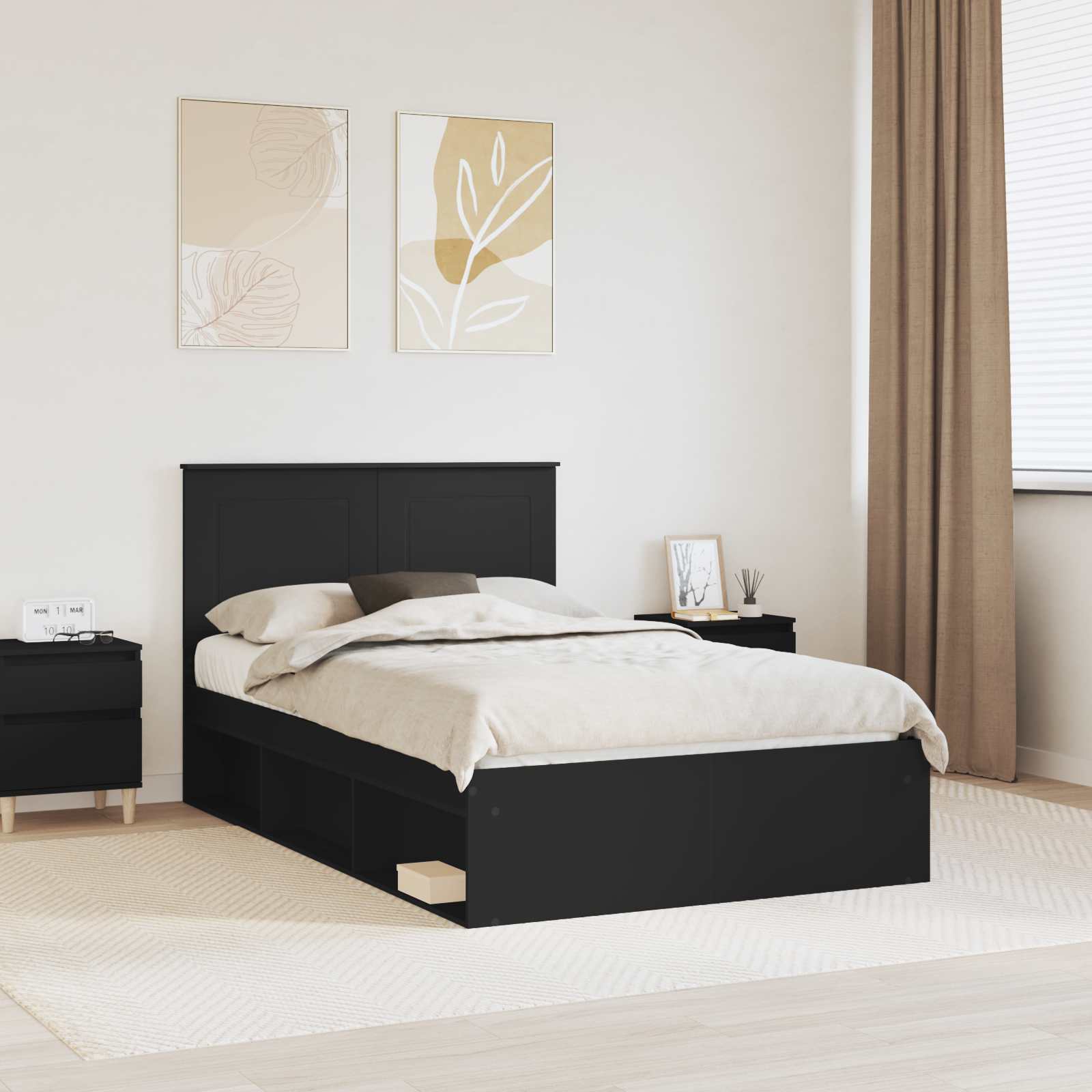 Bedframe met hoofdeinde Zwart 135 x 190 cm Massief grenenhout