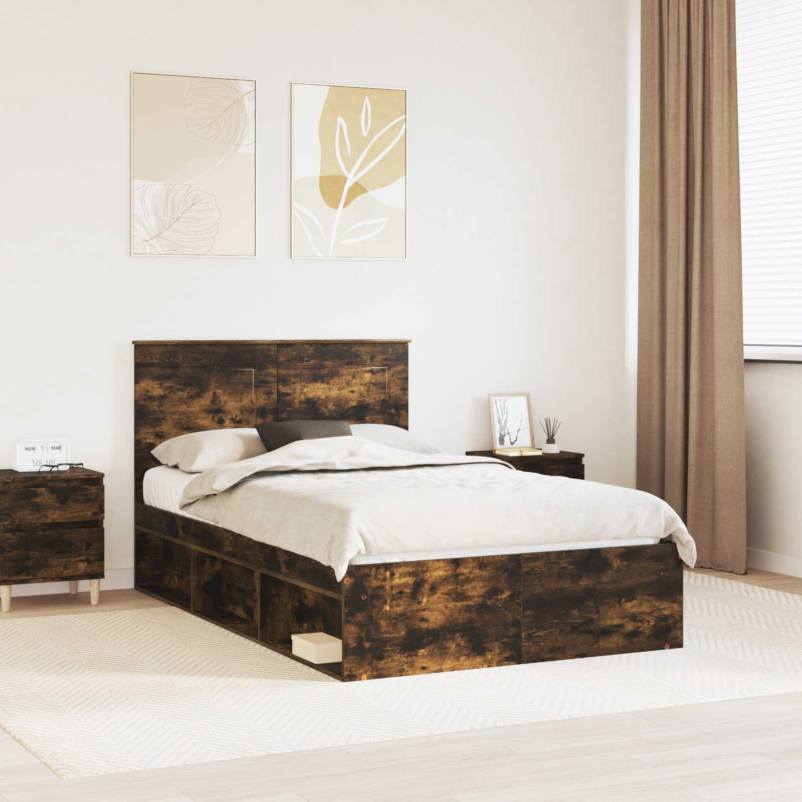 Bedframe met lade Gerookt eiken 120 x 190 cm Massief grenenhout