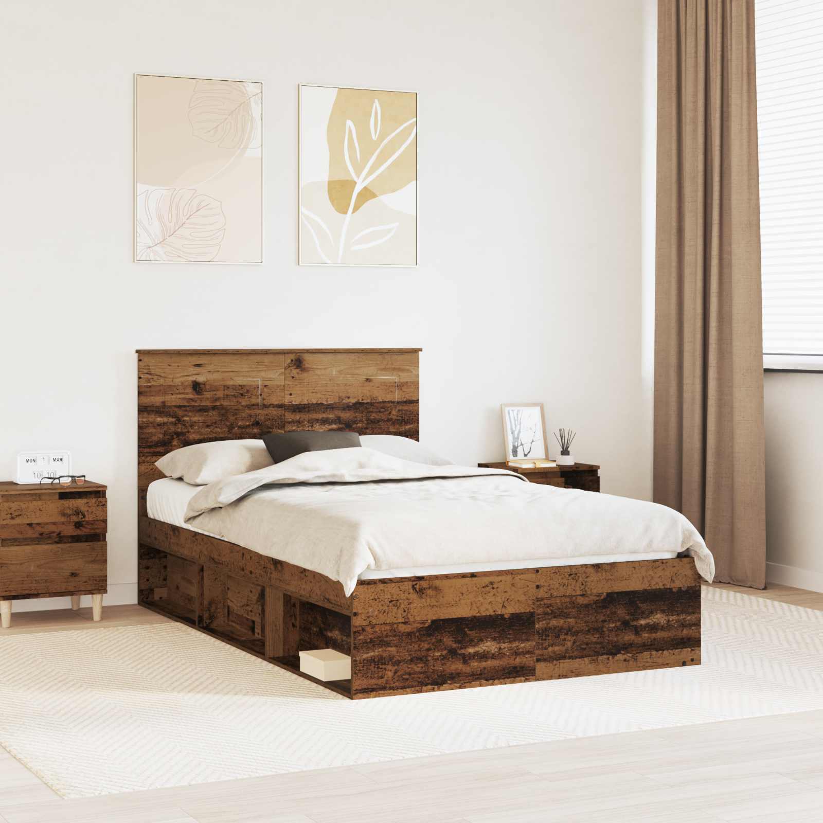 Bedframe met hoofdeinde Oudhout 120 x 190 cm Massief grenenhout