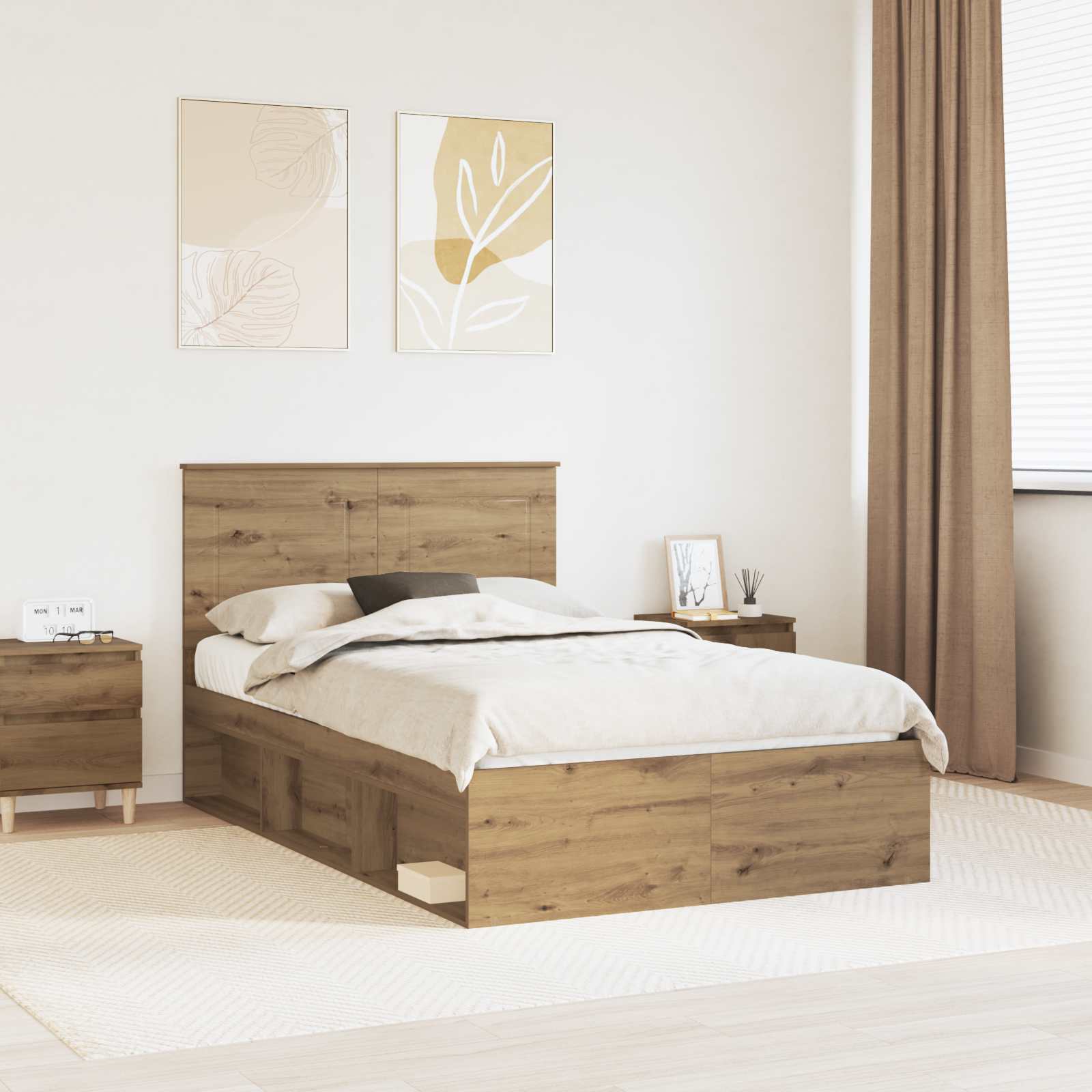 Bedframe Ambachtelijk eiken 120 x 190 cm Massief grenenhout