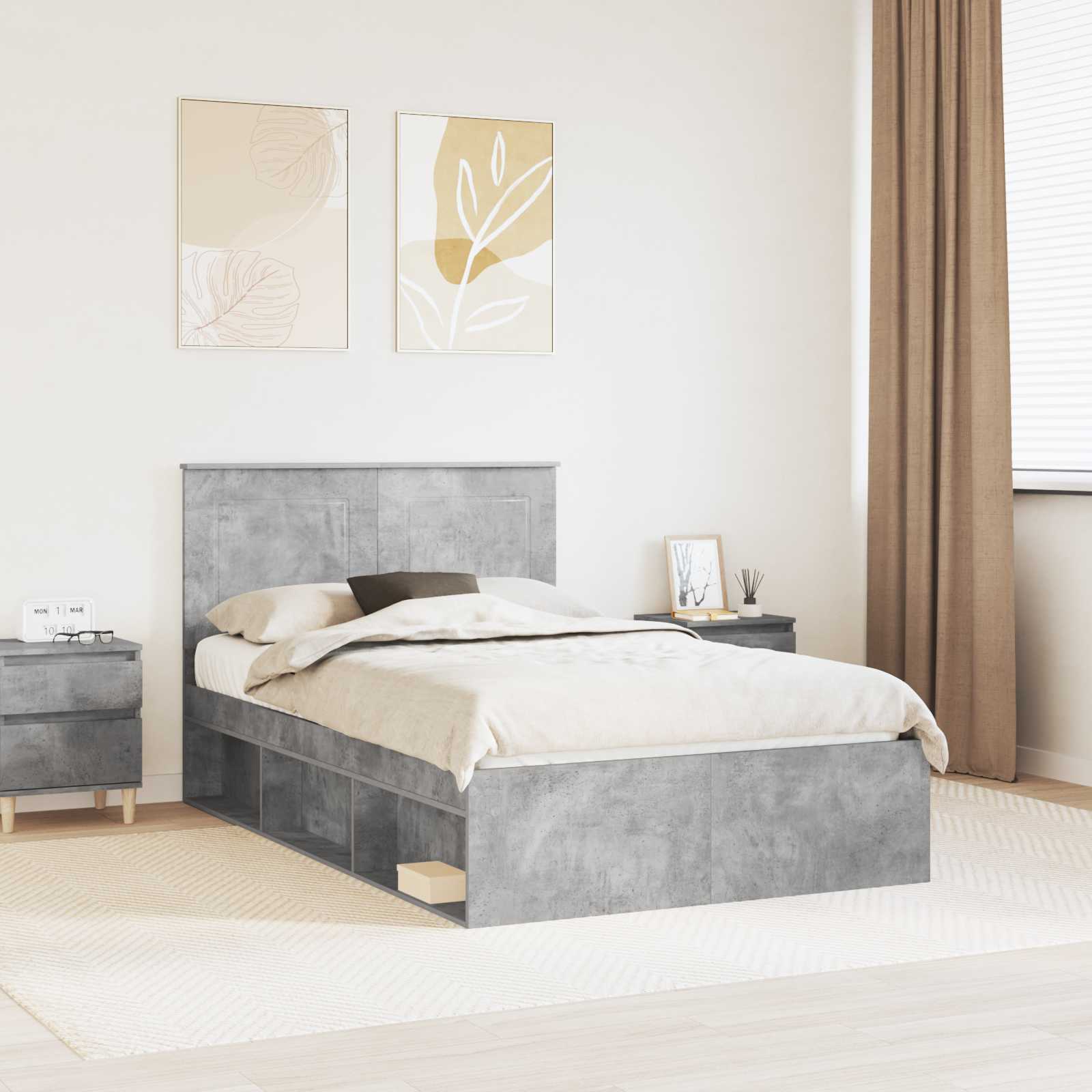 Bedframe met hoofdeinde Beton 120 x 200 cm Massief grenenhout