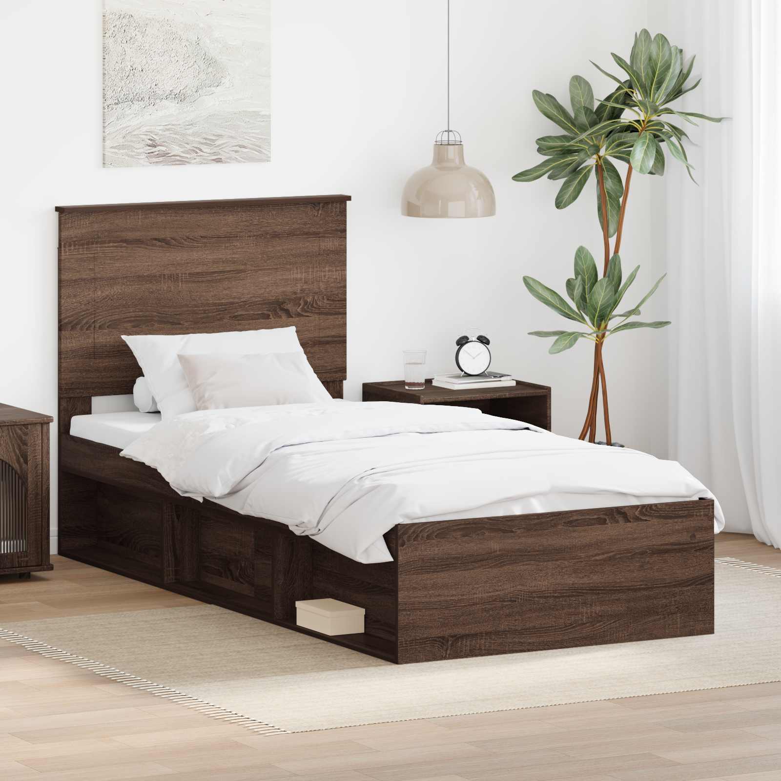 Bedframe met lade Bruin Eiken 100 x 200 cm Massief grenenhout – afbeelding 1