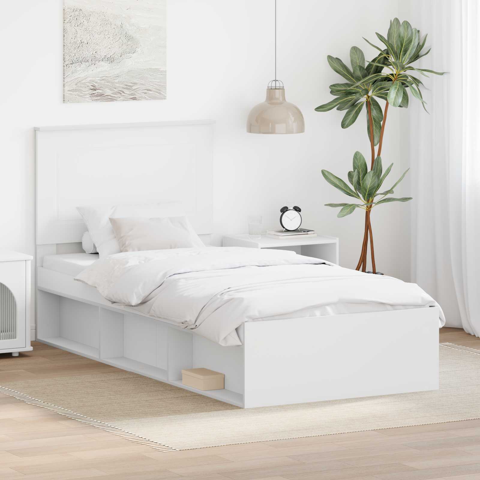 Bedframe met hoofdeinde Wit 90 x 190 cm Massief grenenhout – afbeelding 1