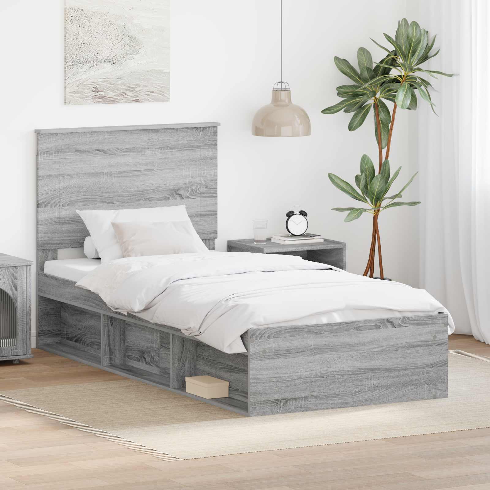 Bedframe Grijs Sonoma 90 x 190 cm Massief grenenhout – afbeelding 1