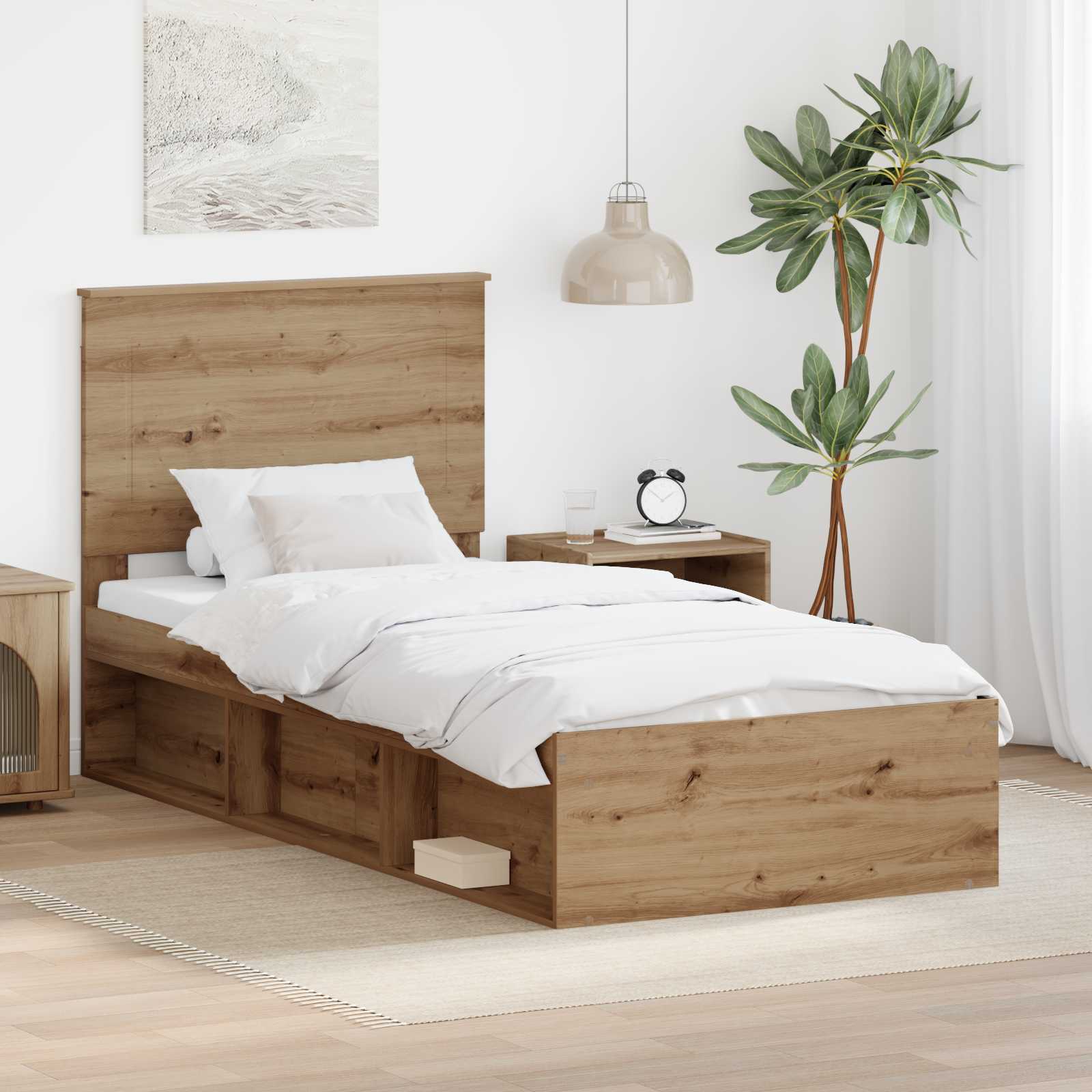 Bedframe Ambachtelijk eiken 90 x 200 cm Massief grenenhout – afbeelding 1