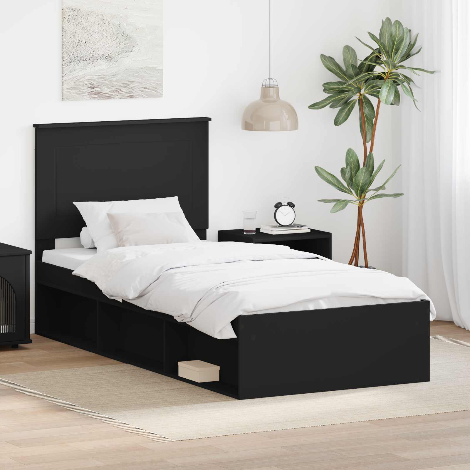 Bedframe met hoofdeinde Zwart 75 x 190 cm Massief grenenhout – afbeelding 1