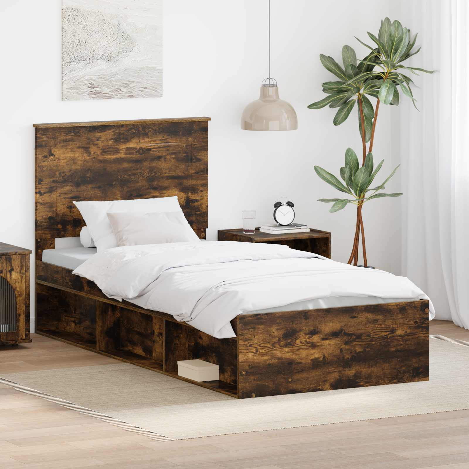 Bedframe Gerookt eiken 75 x 190 cm Massief grenenhout – afbeelding 1