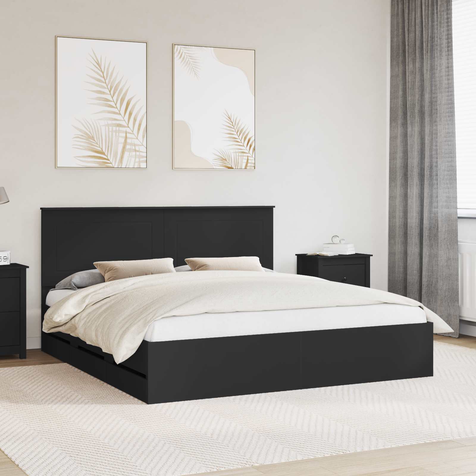 Bedframe met lade met opslag Zwart 200 x 200 cm Ingenieurshout – afbeelding 1