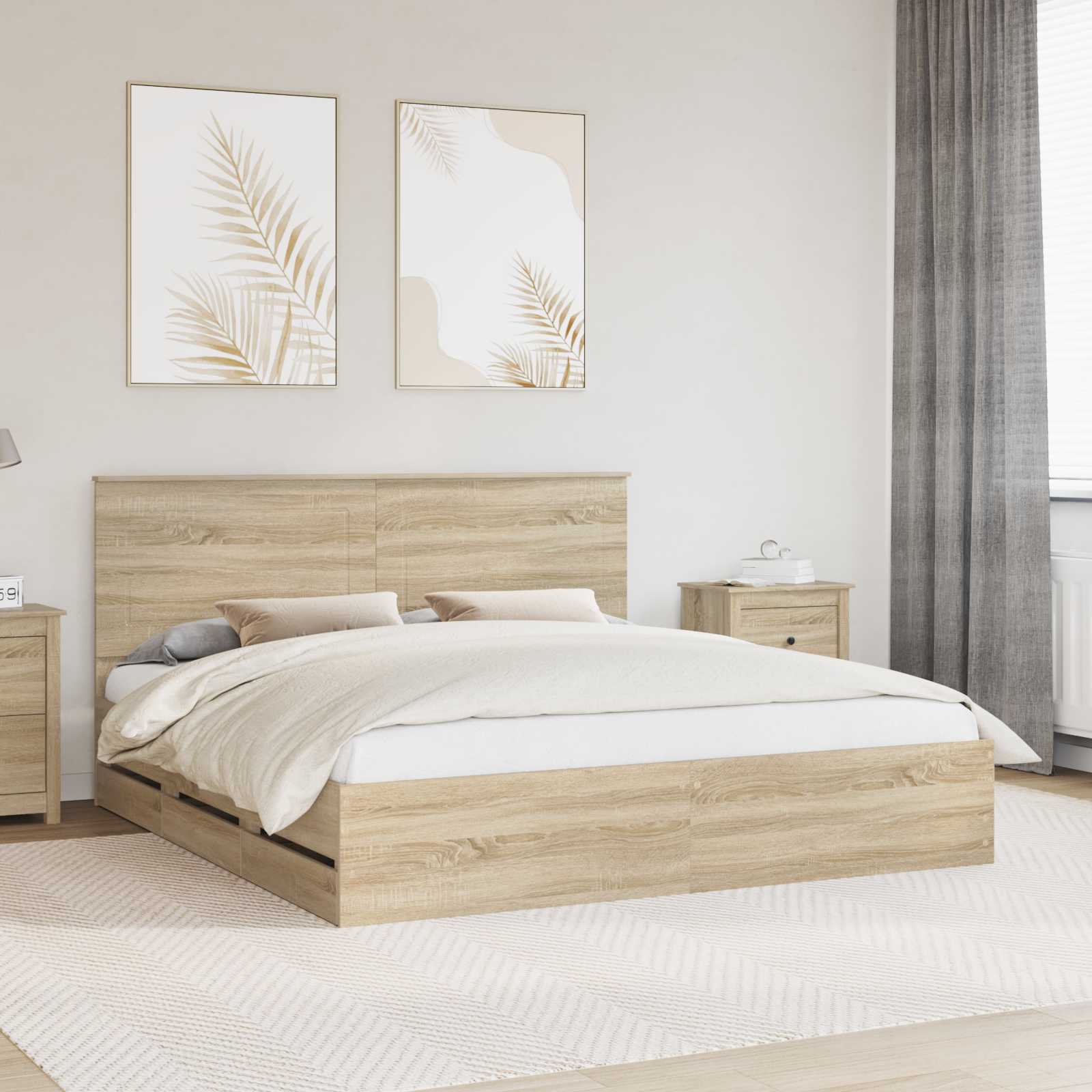 Bedframe met lade Sonoma Eiken 200 x 200 cm Ingenieurshout – afbeelding 1