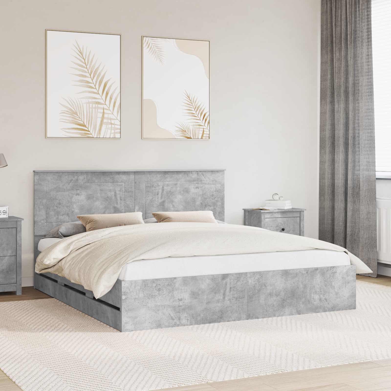 Bedframe met lade Beton Grijs 200 x 200 cm Ingenieurshout – afbeelding 1
