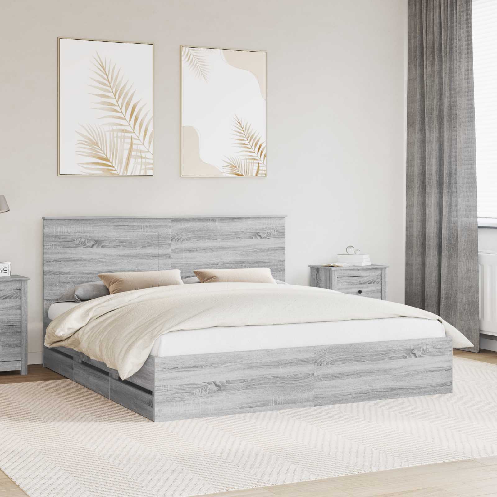 Bedframe met lade Grijs Sonoma 180 x 200 cm Ingenieurshout – afbeelding 1