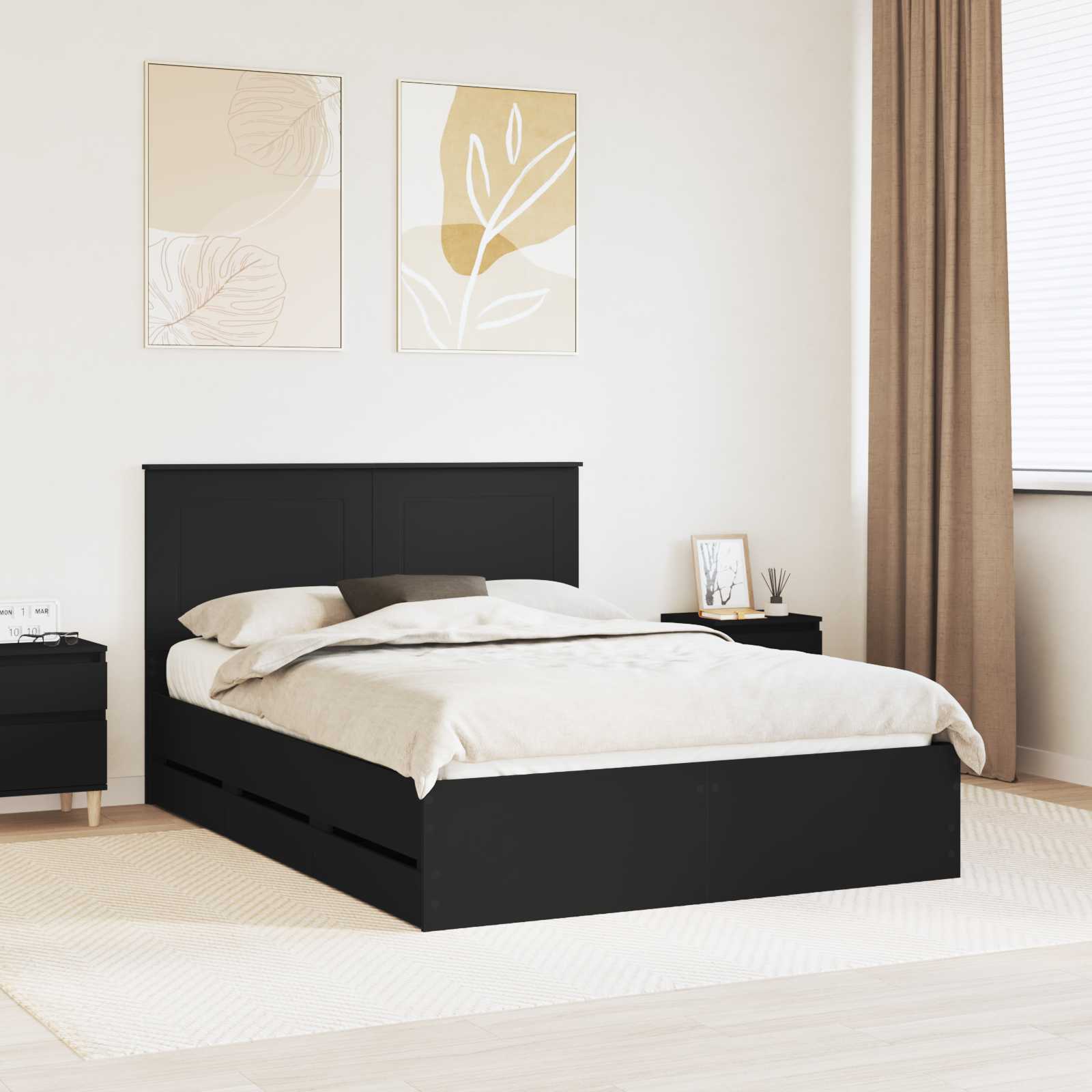 Bedframe met lade met opslag Zwart 160 x 200 cm Ingenieurshout – afbeelding 1