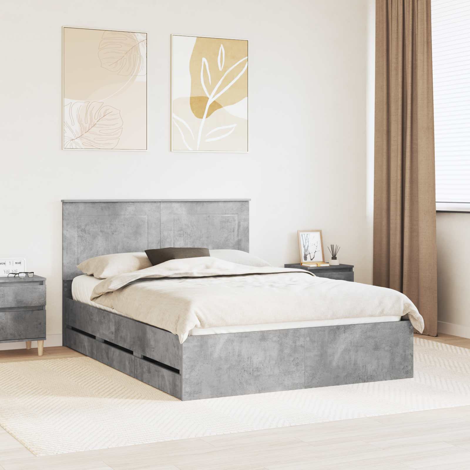 Bedframe met lade Beton Grijs 150 x 200 cm Ingenieurshout – afbeelding 1