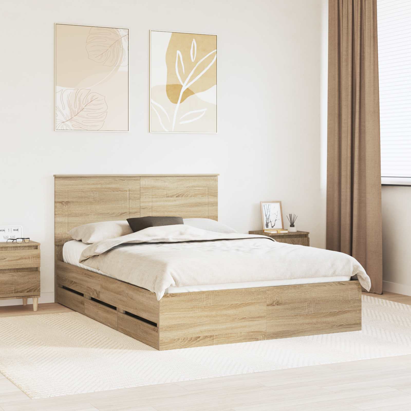 Bedframe met lade Sonoma Eiken 140 x 200 cm Ingenieurshout – afbeelding 1