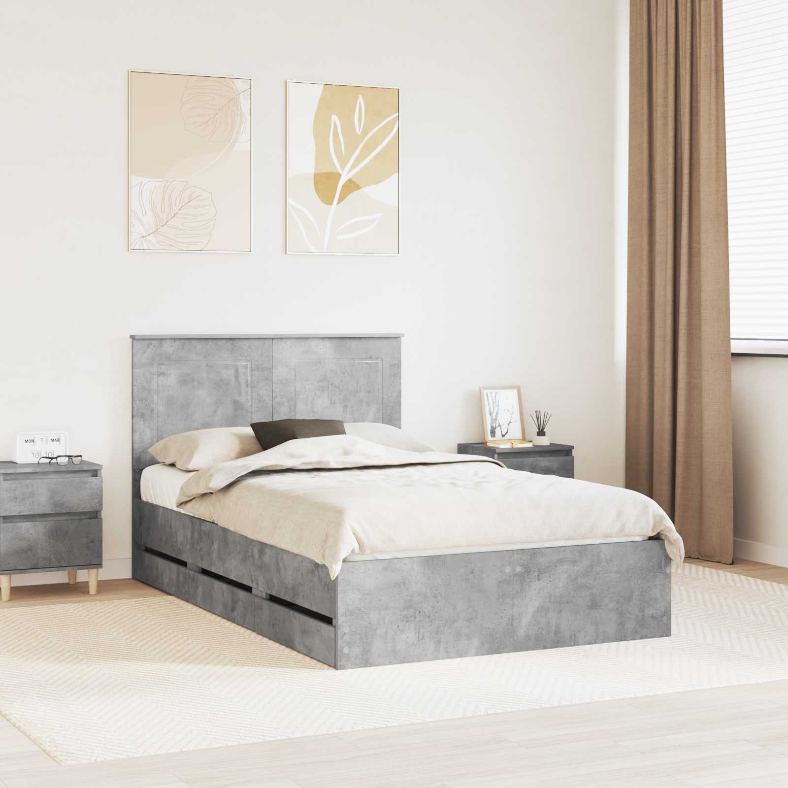 Bedframe met lade Beton Grijs 135 x 190 cm Ingenieurshout – afbeelding 1
