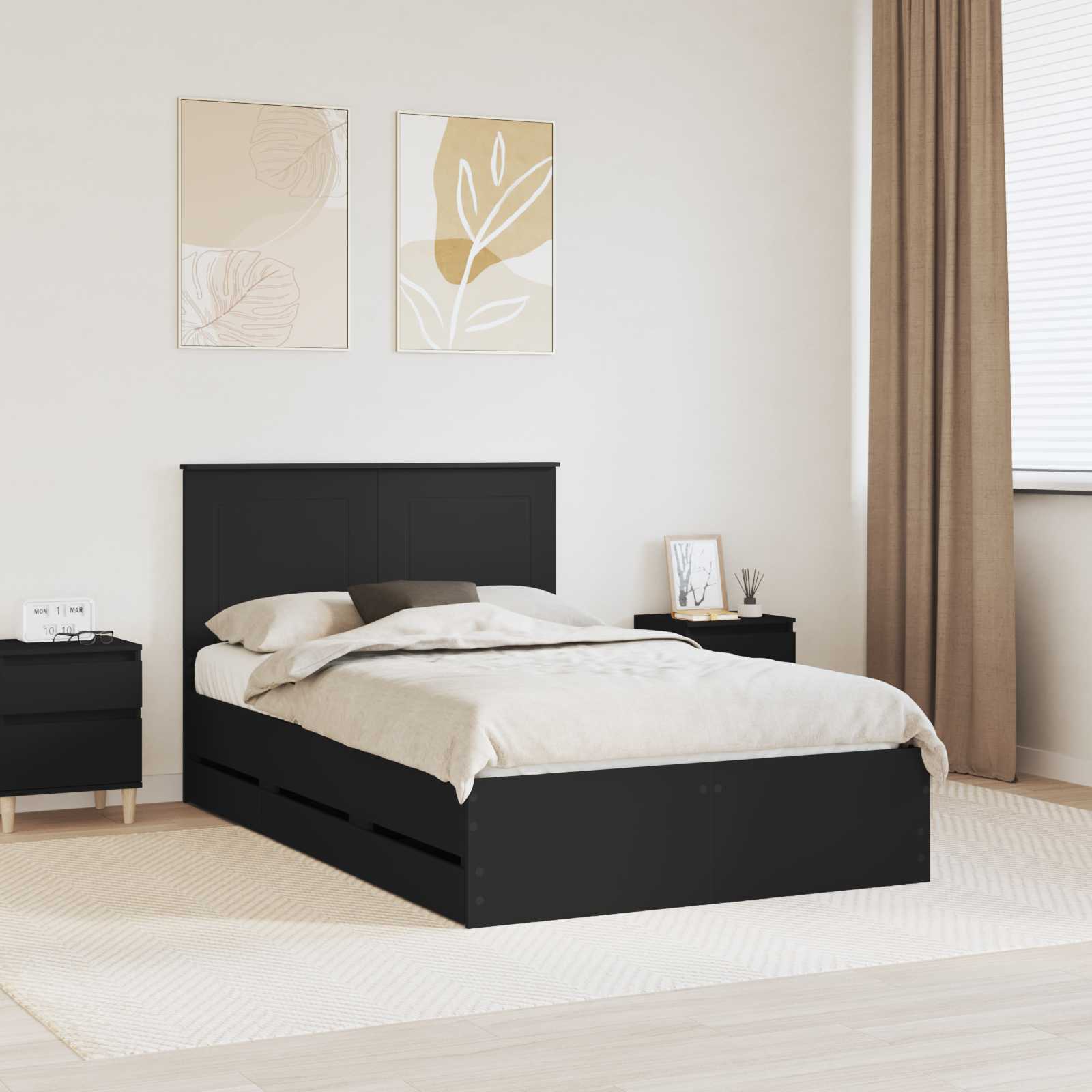 Bedframe met lade met opslag Zwart 120 x 190 cm Ingenieurshout – afbeelding 1